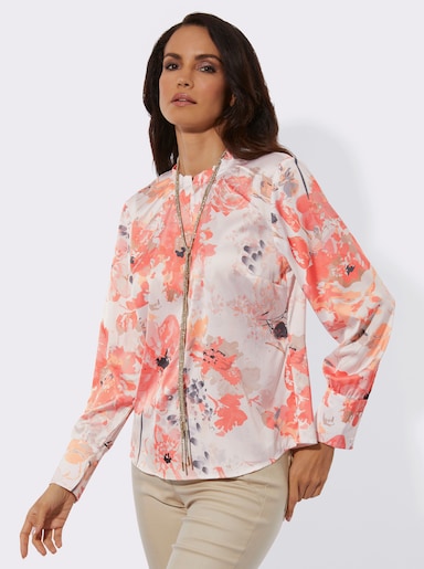 Druckbluse - ecru-apricot-bedruckt