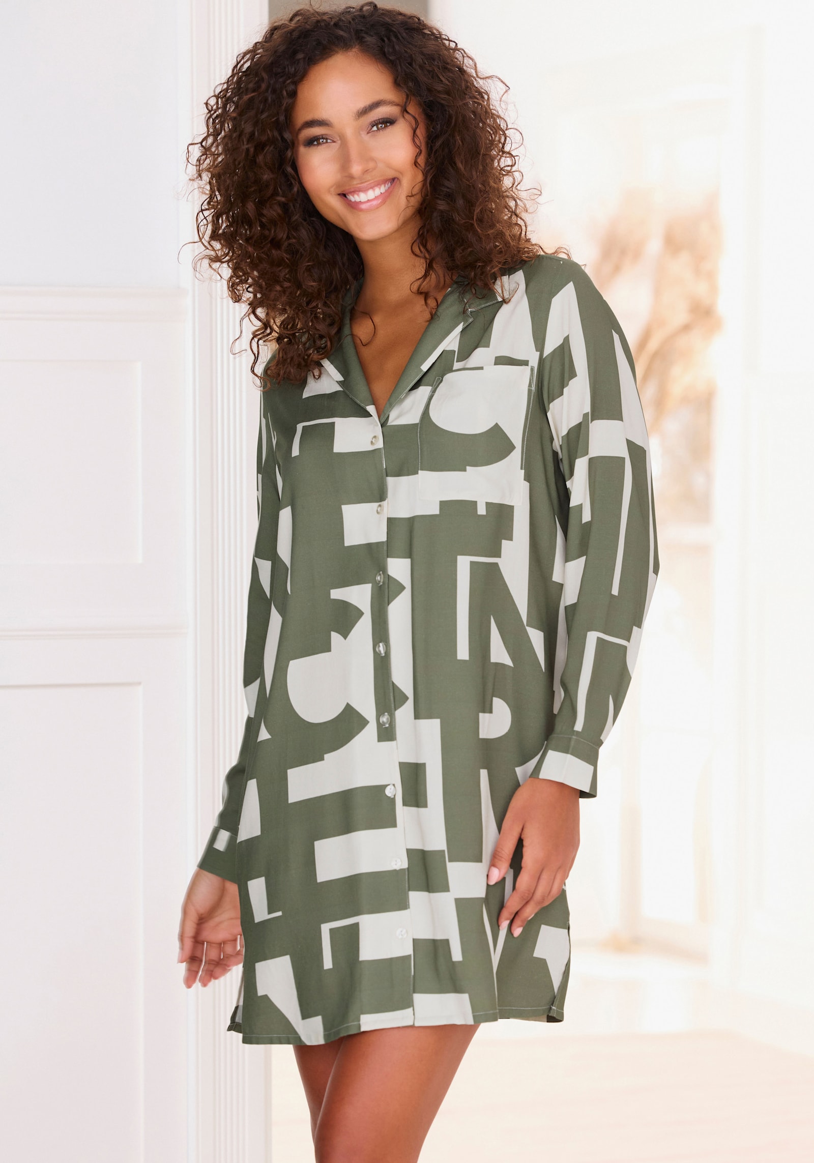 French Connection Nachthemd - grün-weiß-gemustert