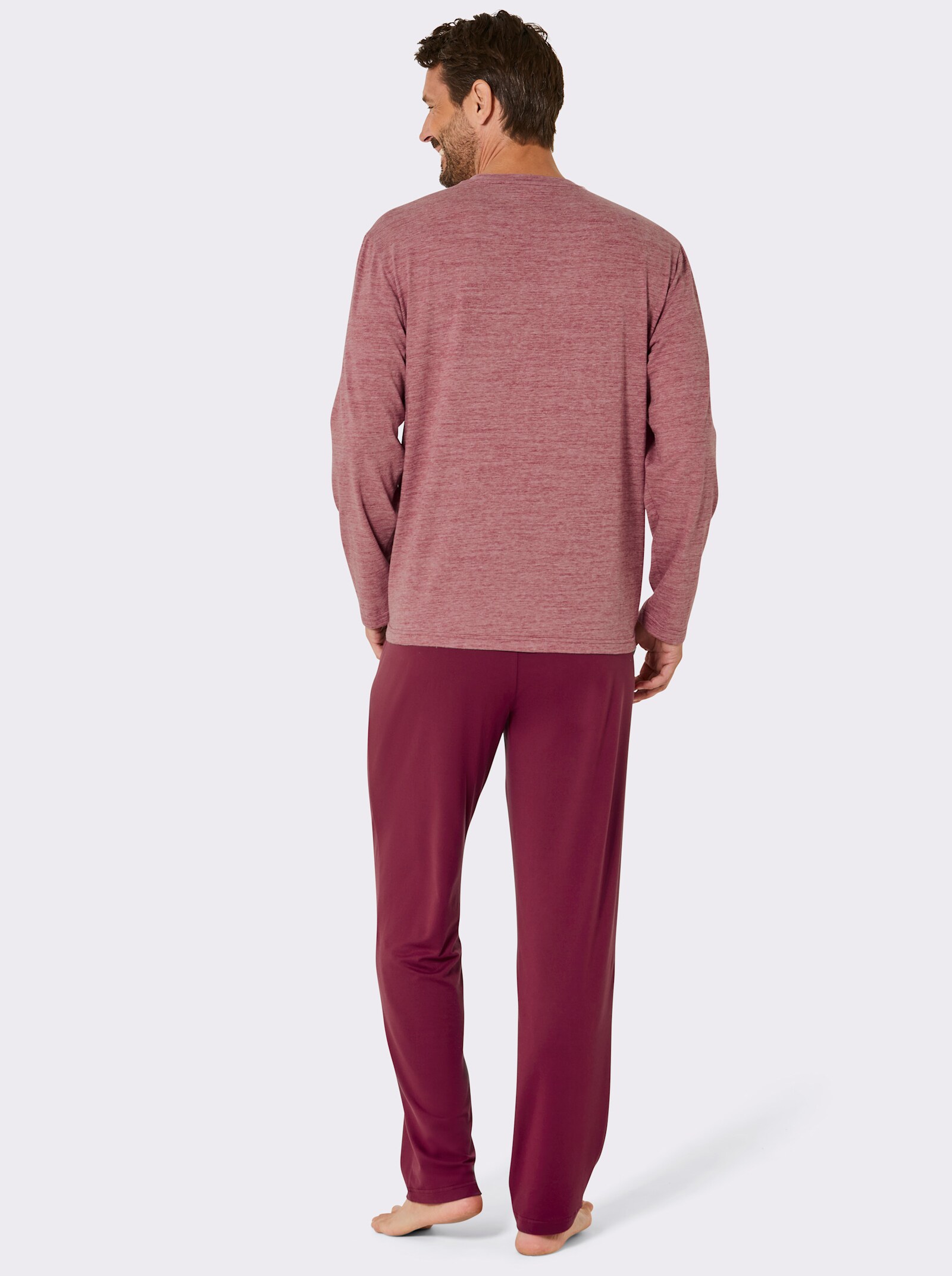 wäschepur men Schlafanzug mit weiter Hose - dunkelrot-beige-meliert
