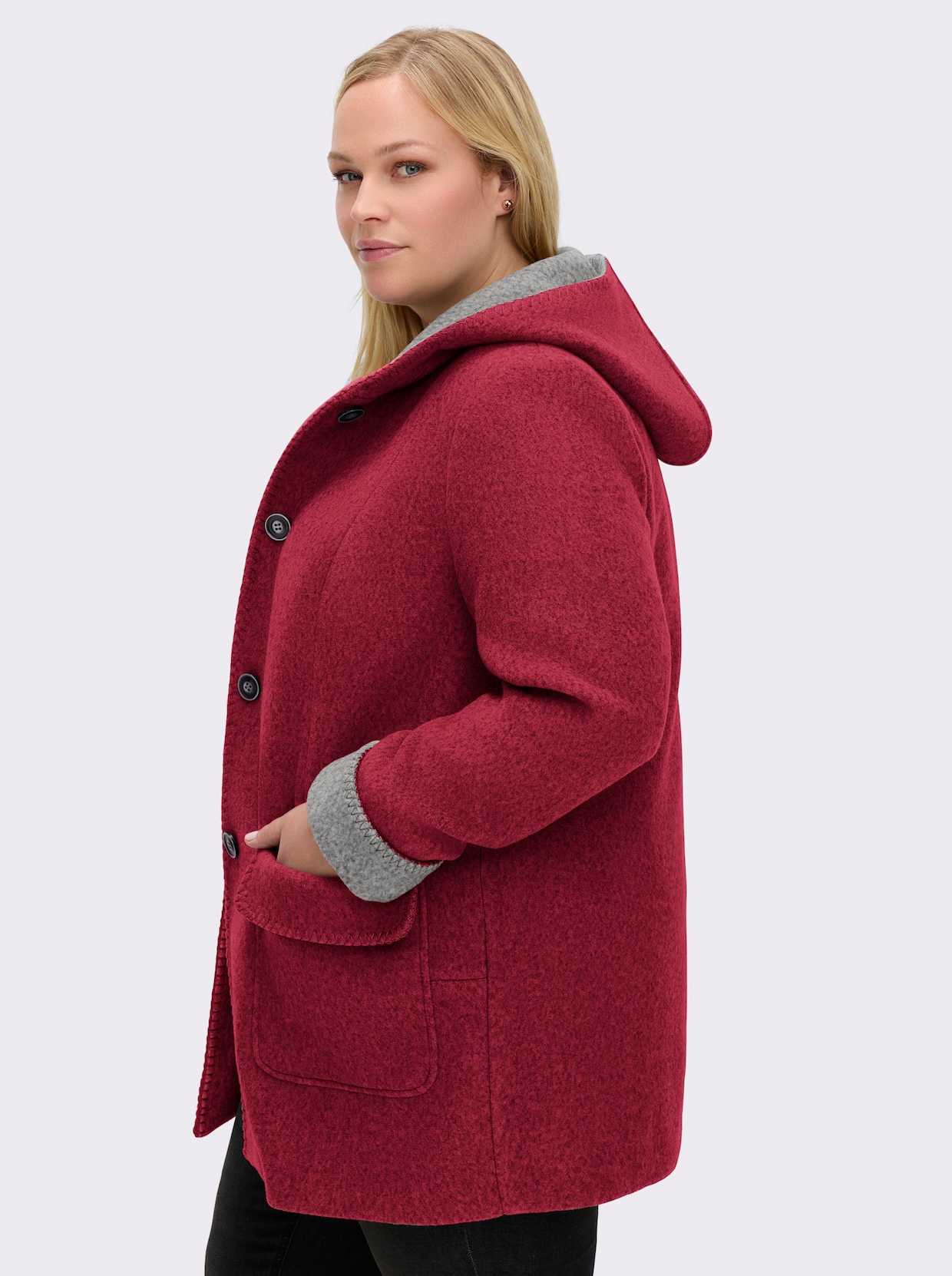 Kapuzenjacke in Woll-Optik - kirsche