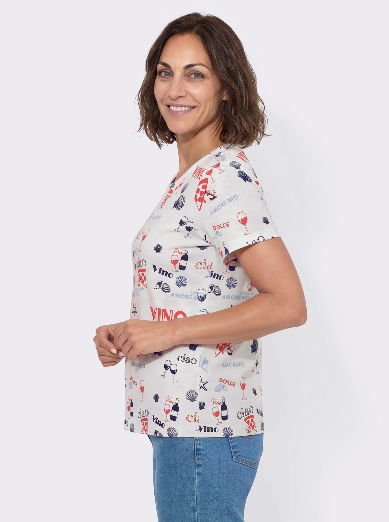 Print-Shirt aus reiner Baumwolle - weiß-erdbeere-bedruckt