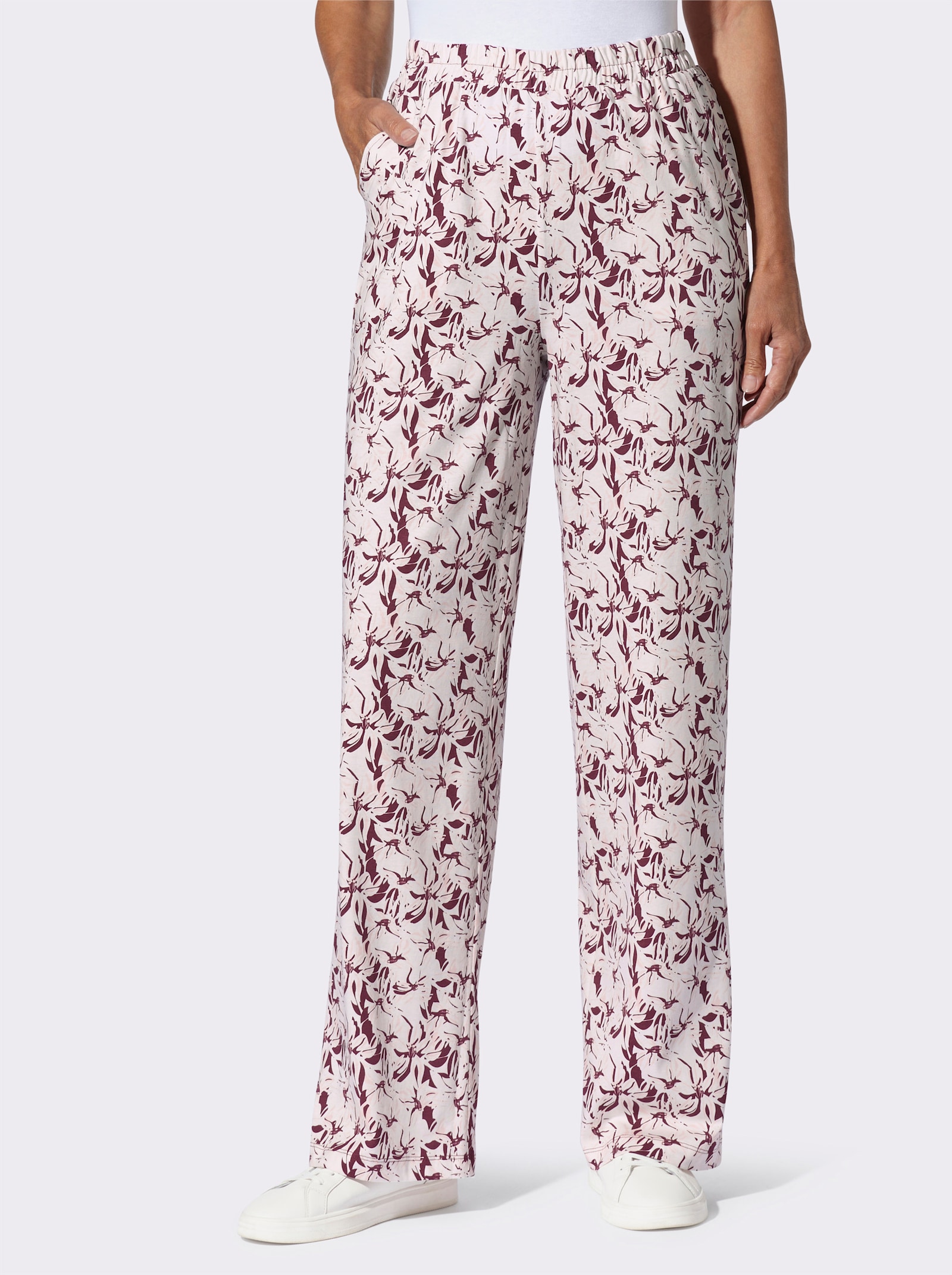 Freizeithose im Blumen-Dessin - ecru-bordeaux-bedruckt
