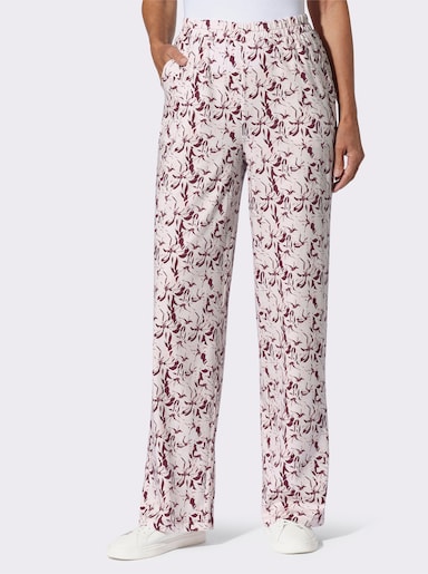 Freizeithose - ecru-bordeaux-bedruckt