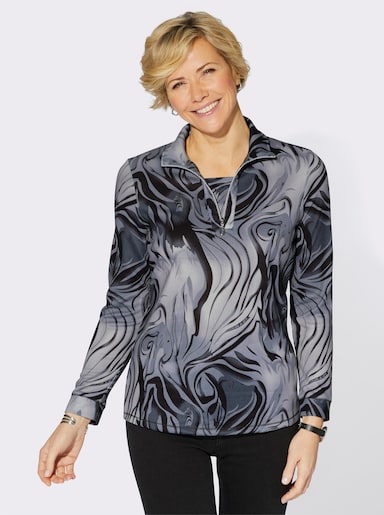 Poloshirt mit Stretch-Anteil - schwarz-bedruckt