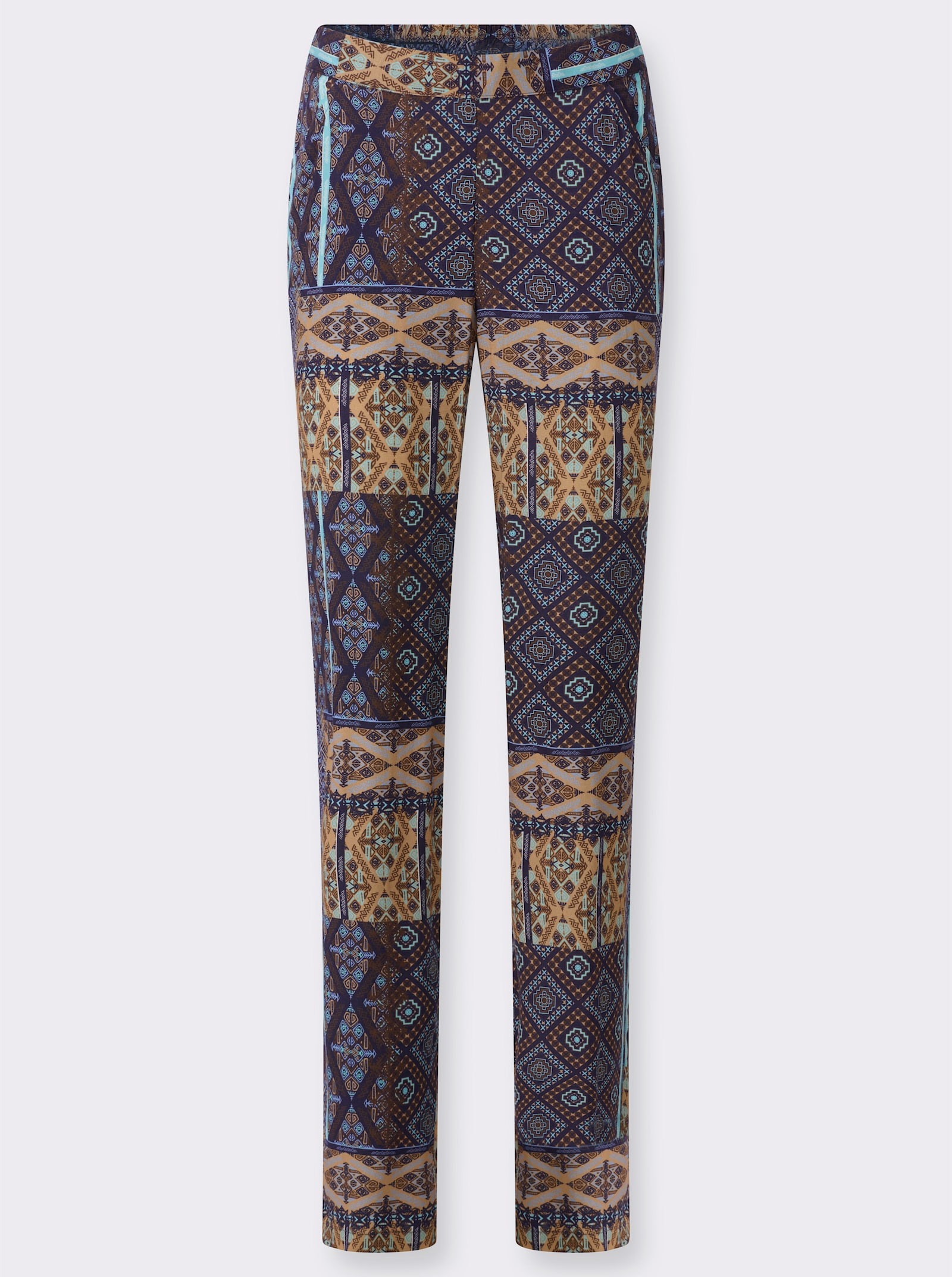 Schlupfhose im Patchwork-Dessin - marine-camel-bedruckt