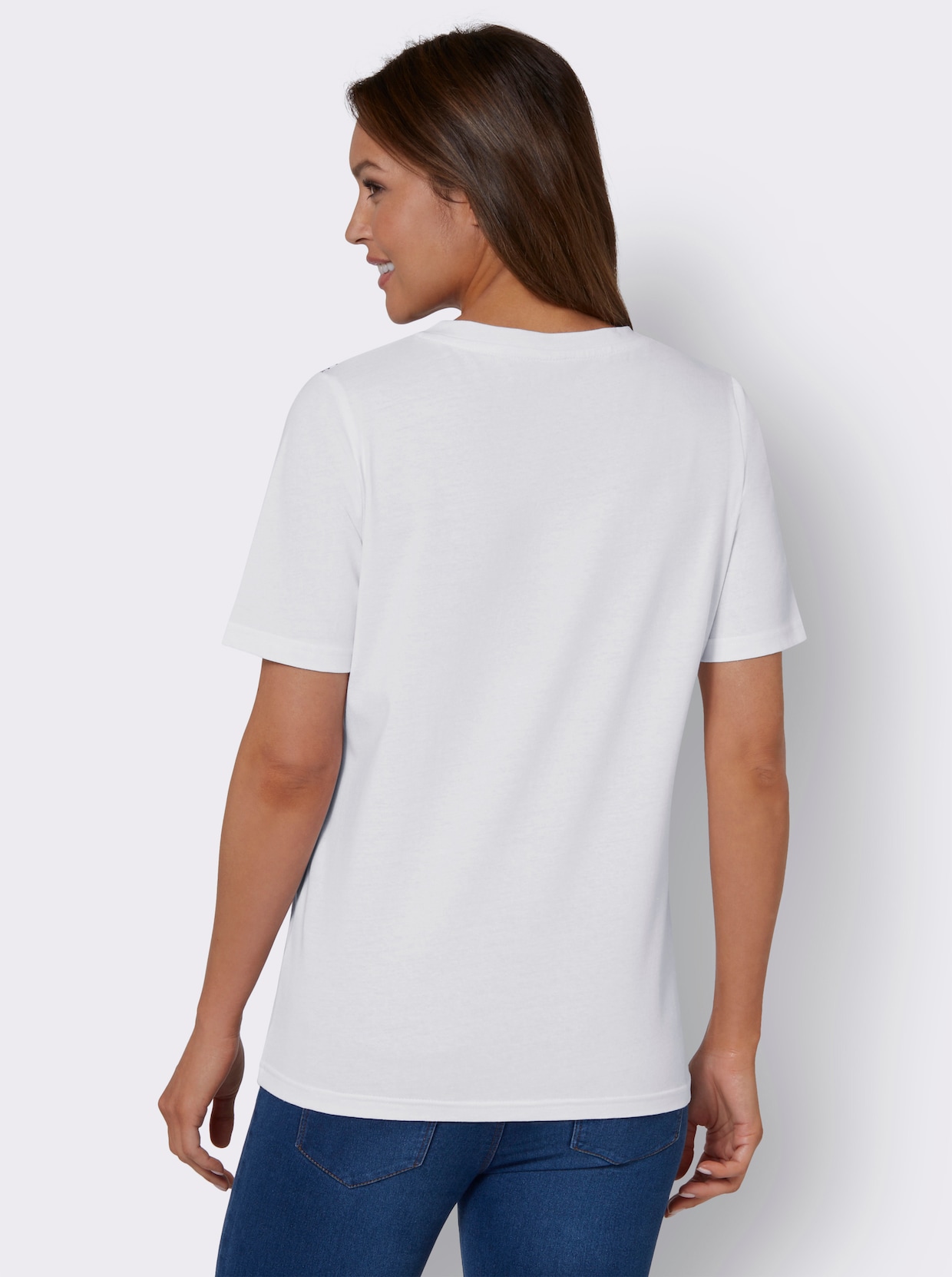 Shirt met V-hals - wit geprint