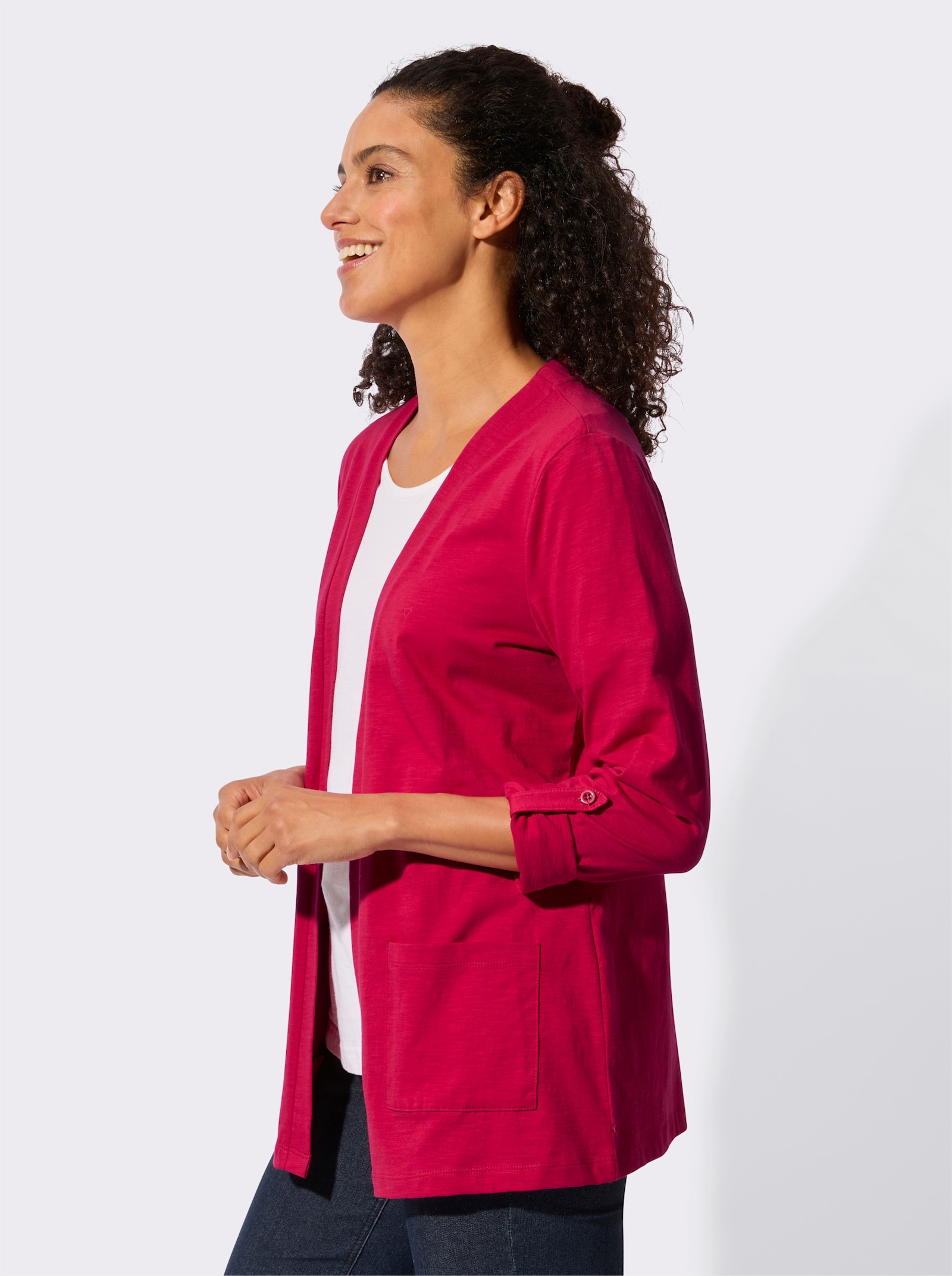 Shirtjacke mit Flammgarn-Struktur - erdbeere