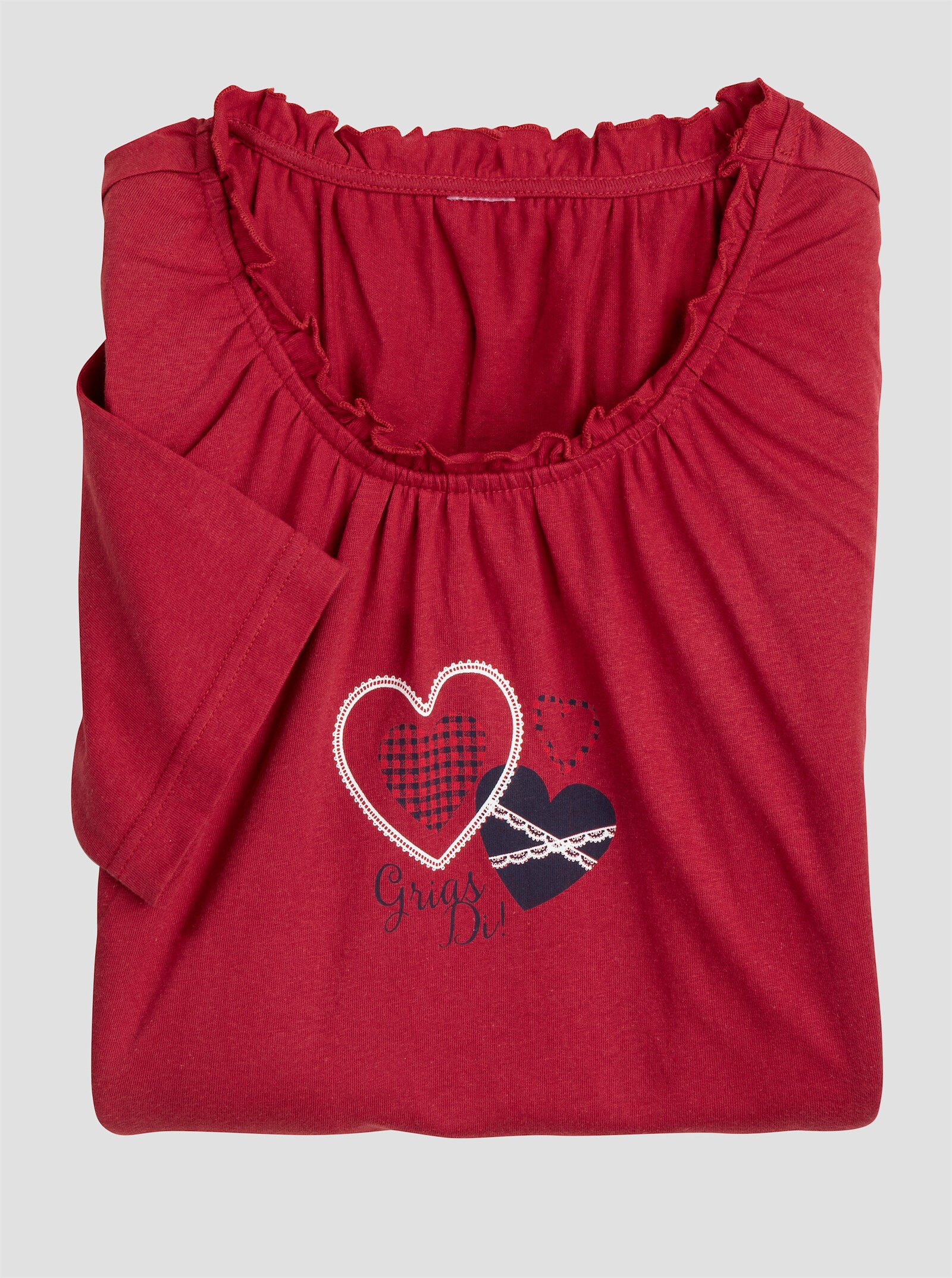 Folkloreshirt met rimpeling - rood/marine