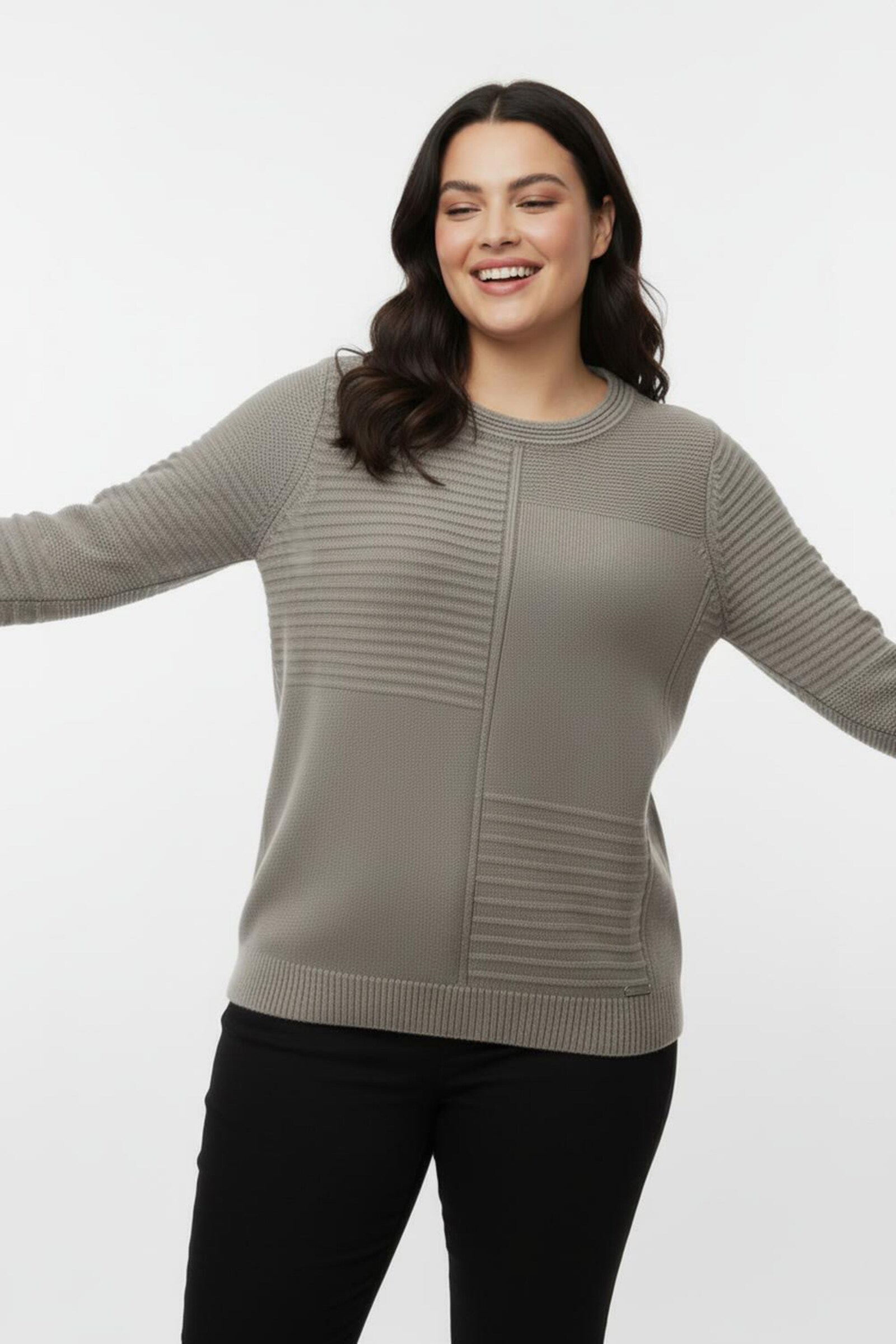 Rundhalspullover im Strickmuster-Mix - taupe