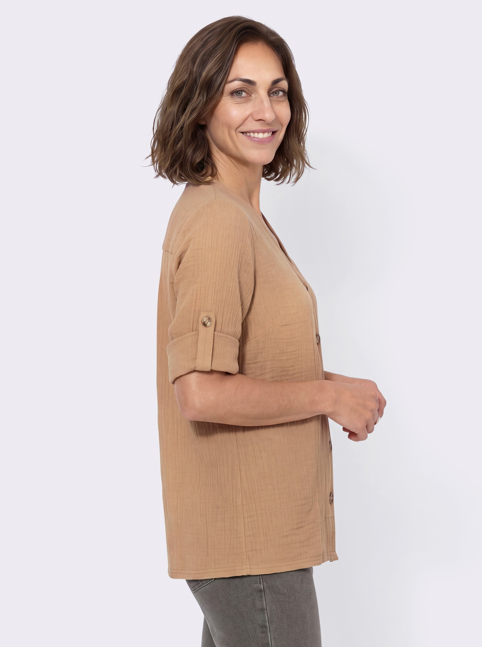3/4-Arm-Bluse mit Krempelfunktion - camel