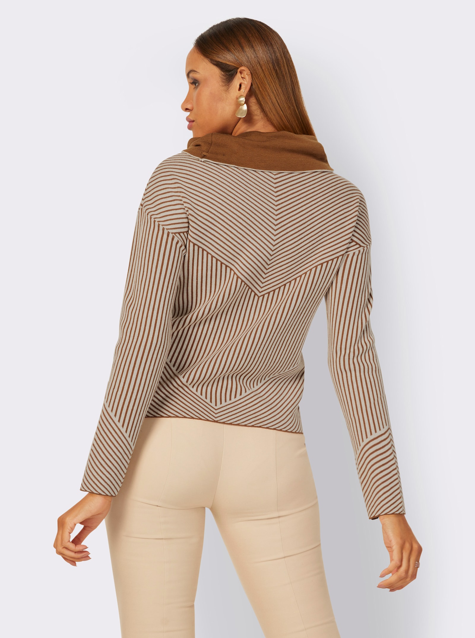 Rollkragenpullover in Modal-Mischung - champagner-cognac-gemustert