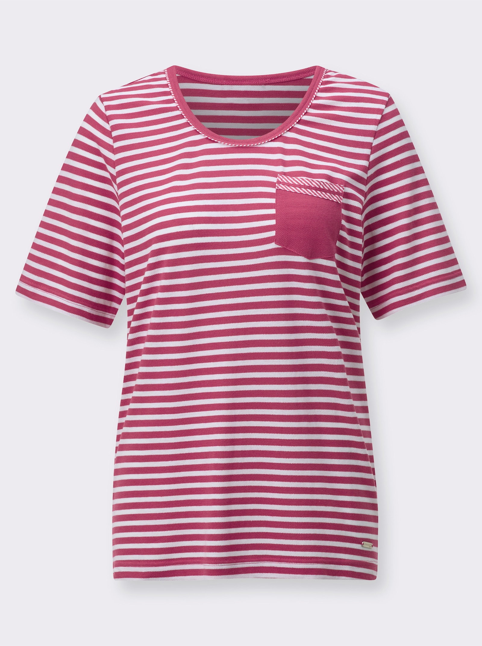 Ringelshirt mit kleiner Brusttasche - fuchsia-weiß-geringelt