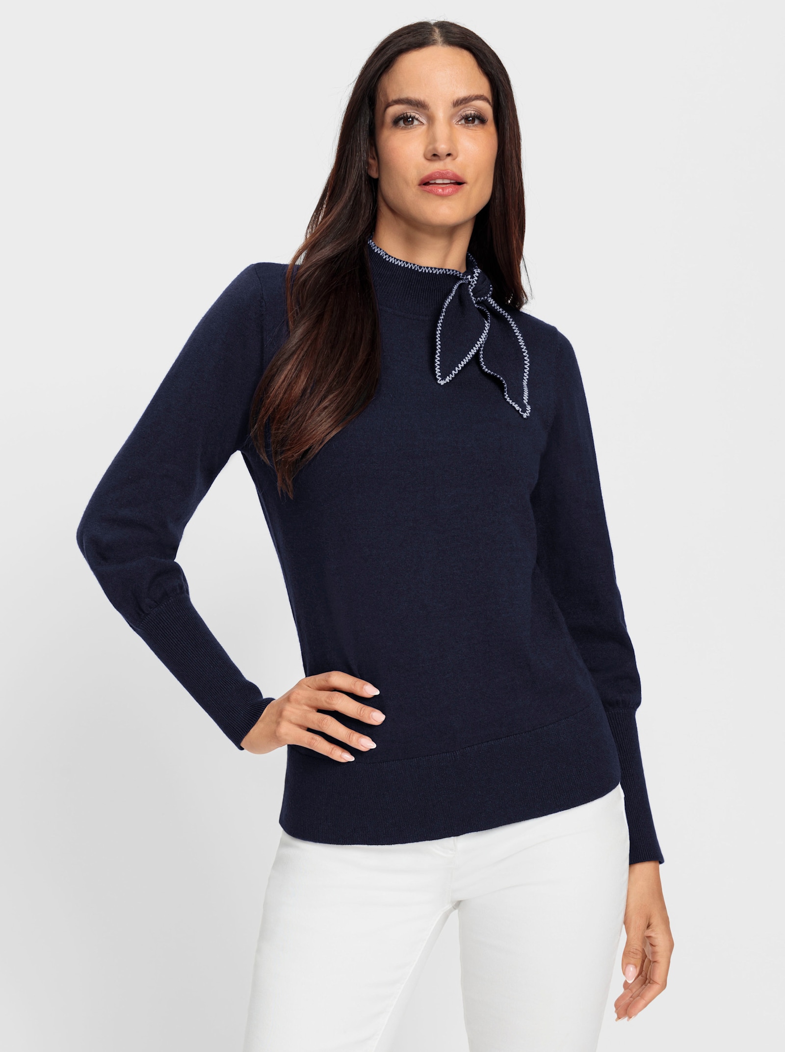 heine Stehkragenpullover mit seitlicher Schluppe - marine