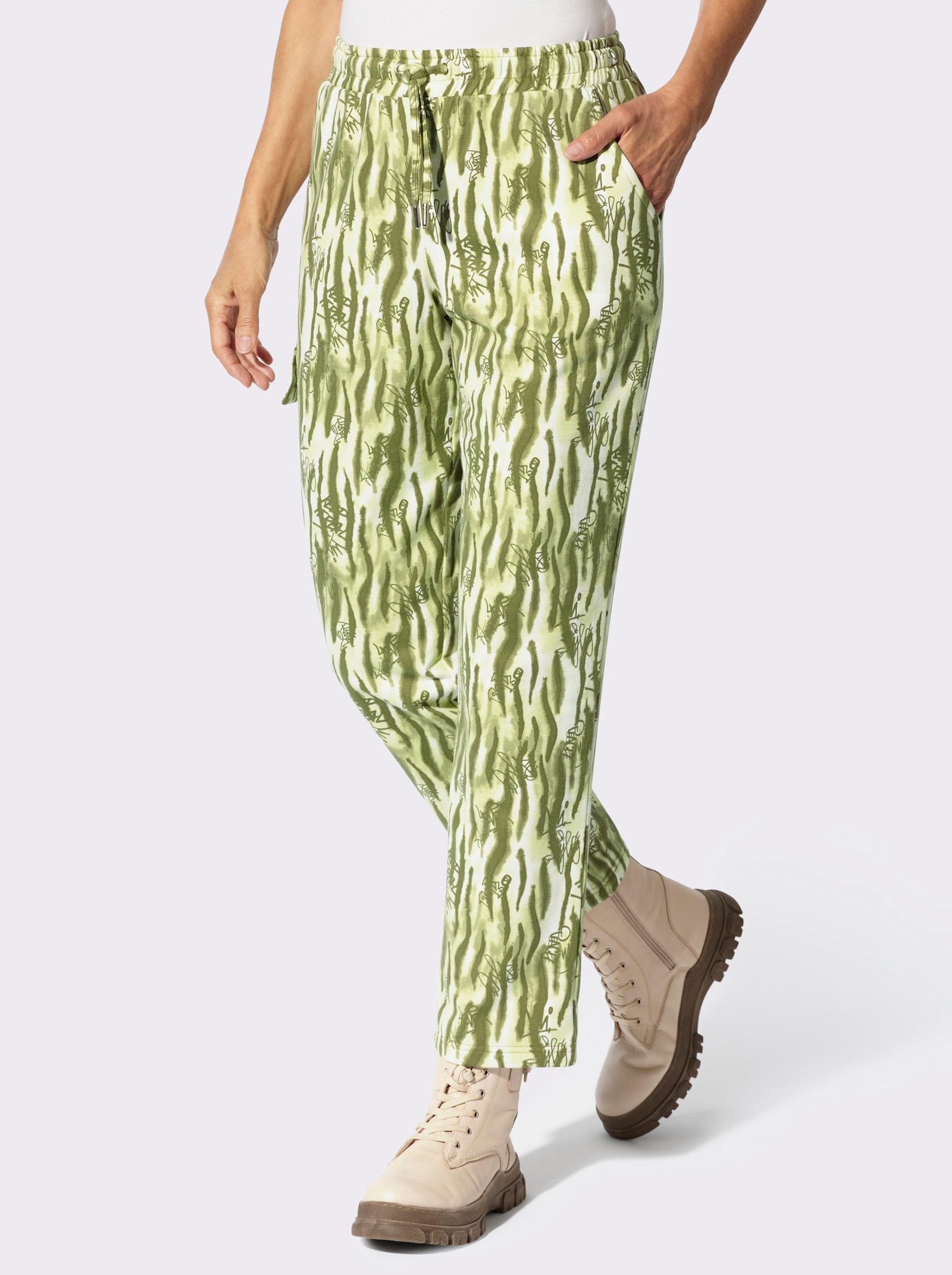 Sweathose im Druck-Dessin - oliv-schilf-gemustert