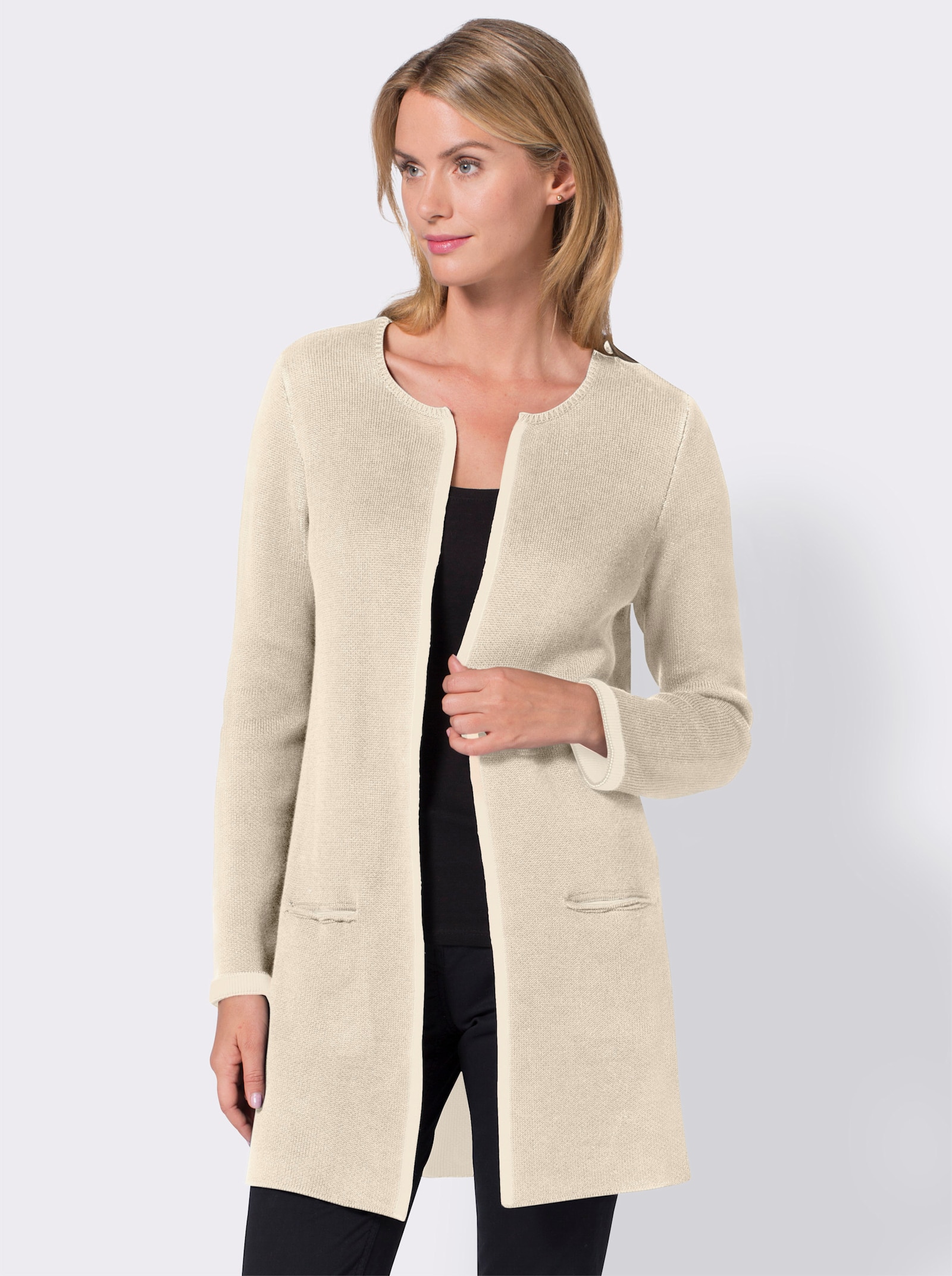 Strickjacke mit fixiertem Ärmelaufschlag - beige-ecru