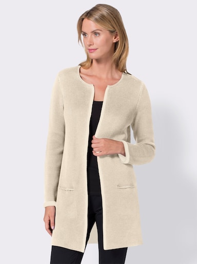 Strickjacke mit fixiertem Ärmelaufschlag - beige-ecru