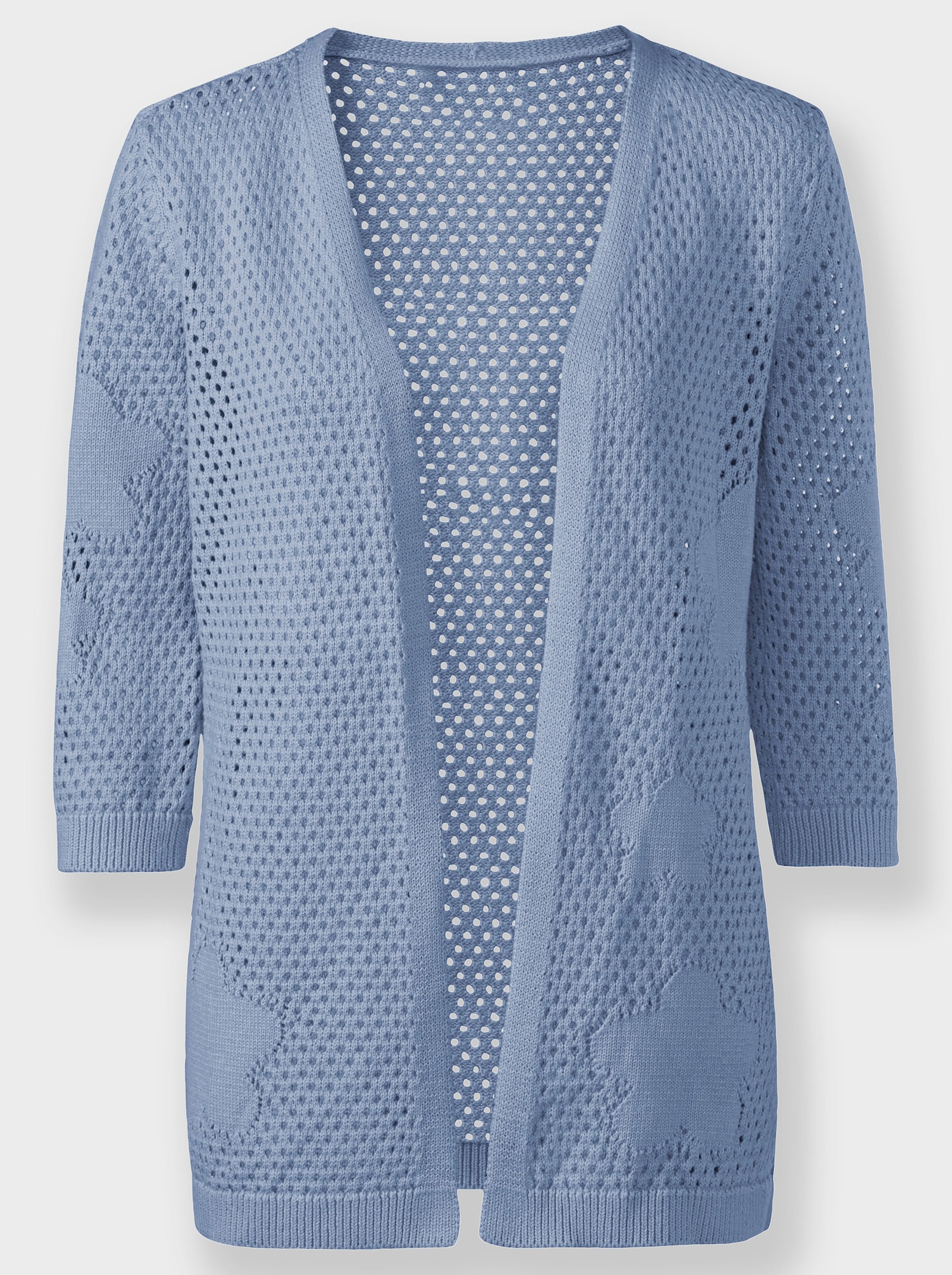 Ajourstrickjacke in Netz-Optik - bleu