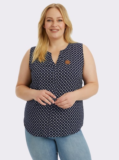 Blusentop mit Blende im Vorderteil - marine-weiß-bedruckt