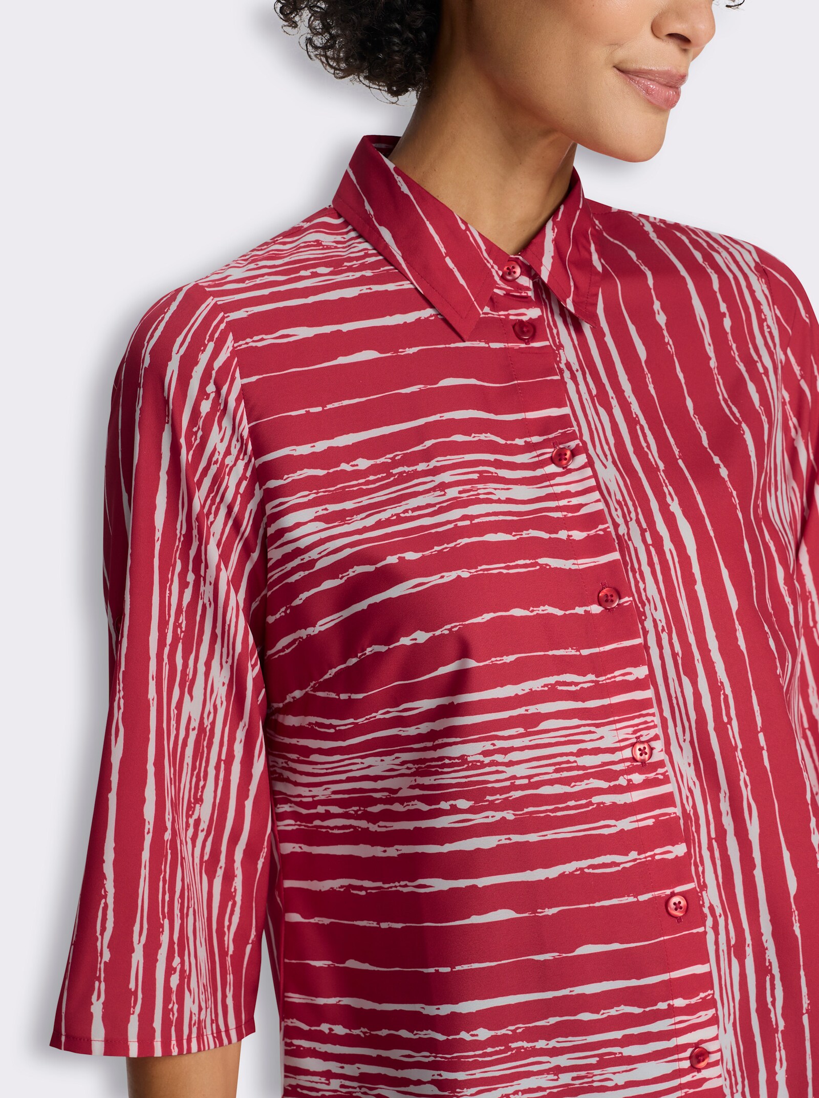 Longbluse mit Seitenschlitzen - erdbeere-ecru-bedruckt