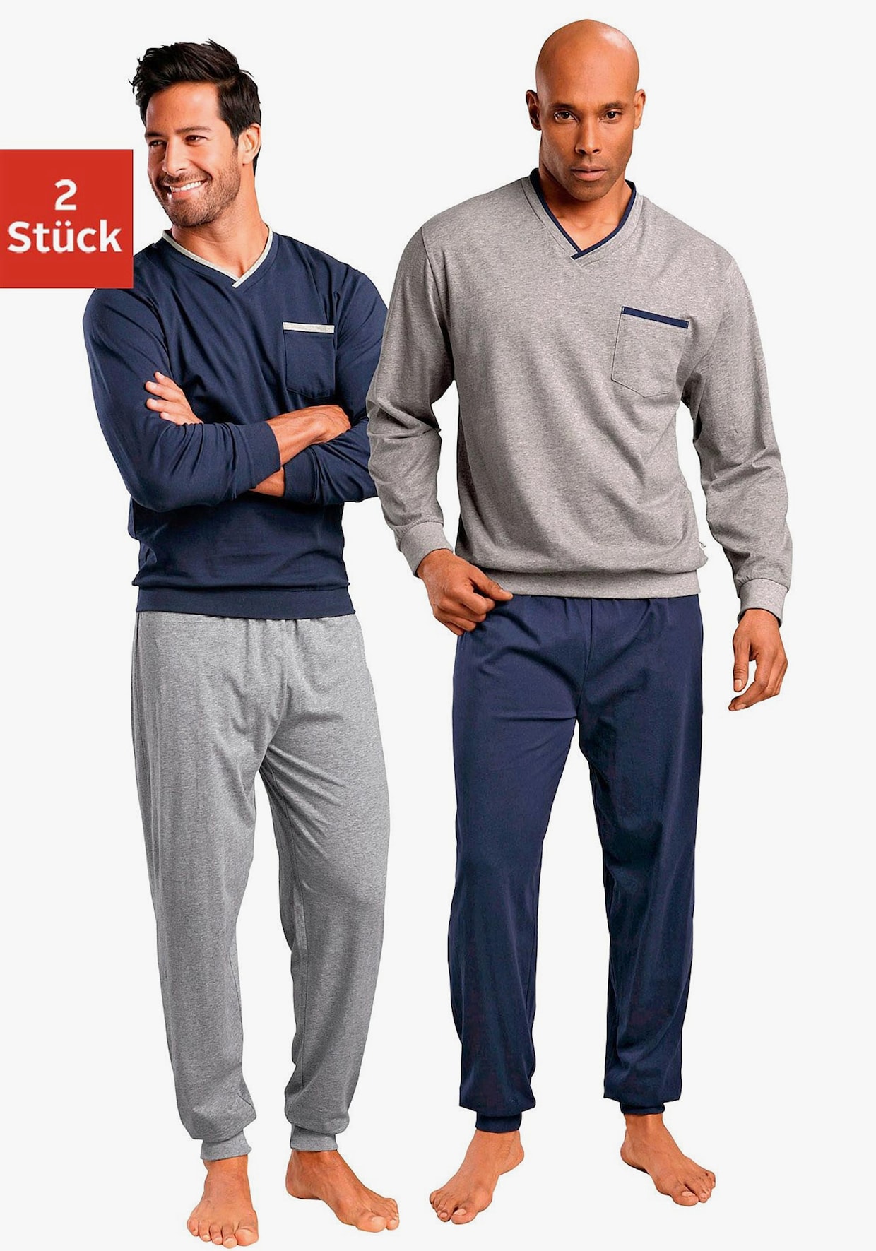 Pyjama - 1x marine + 1x grau-meliert