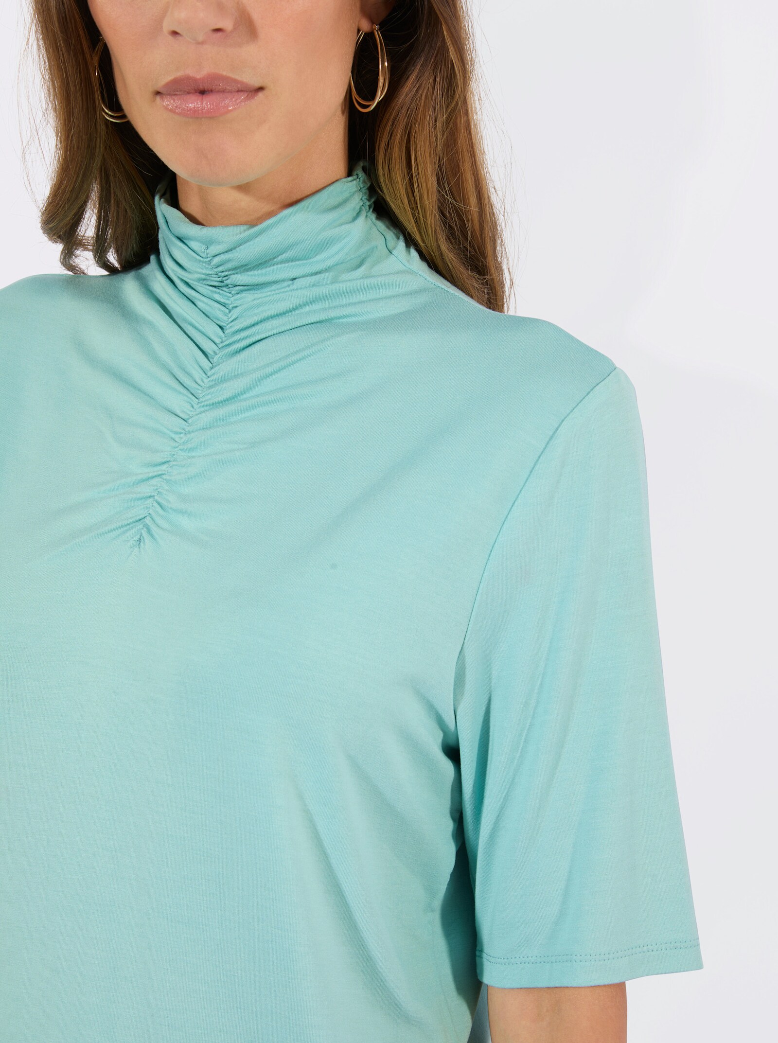 Stehkragenshirt mit Raffung - mint