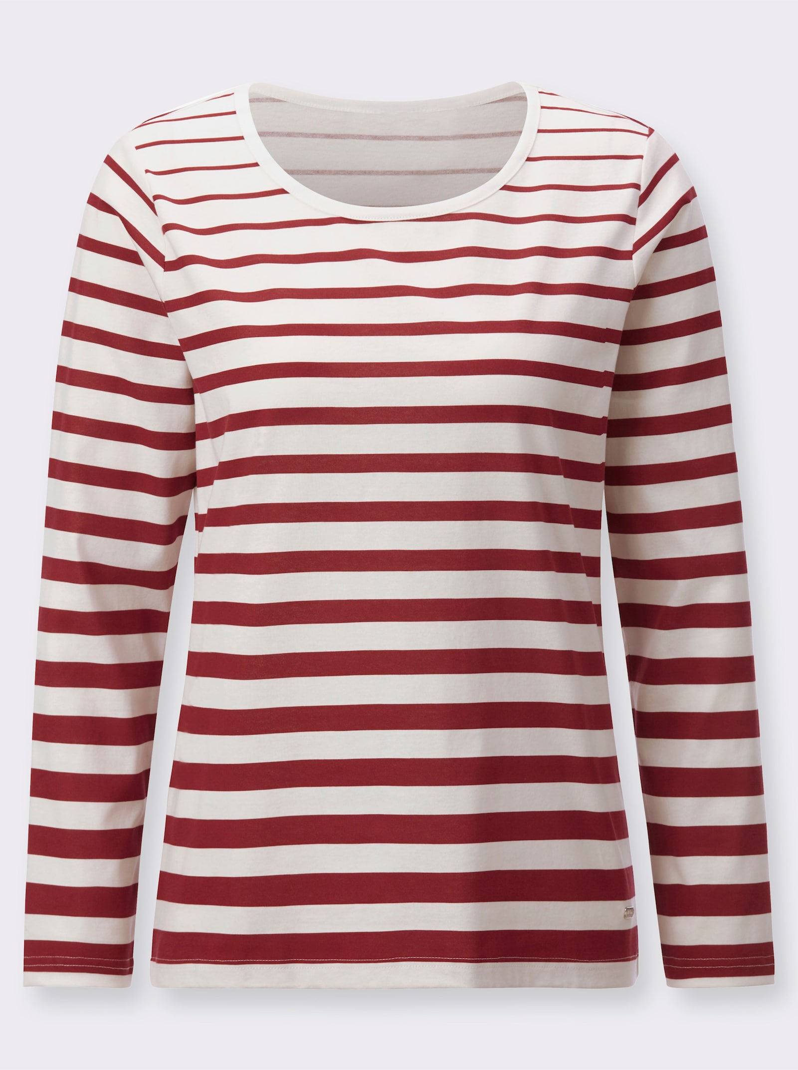 Streepjesshirt met ronde hals - kers/ecru gestreept