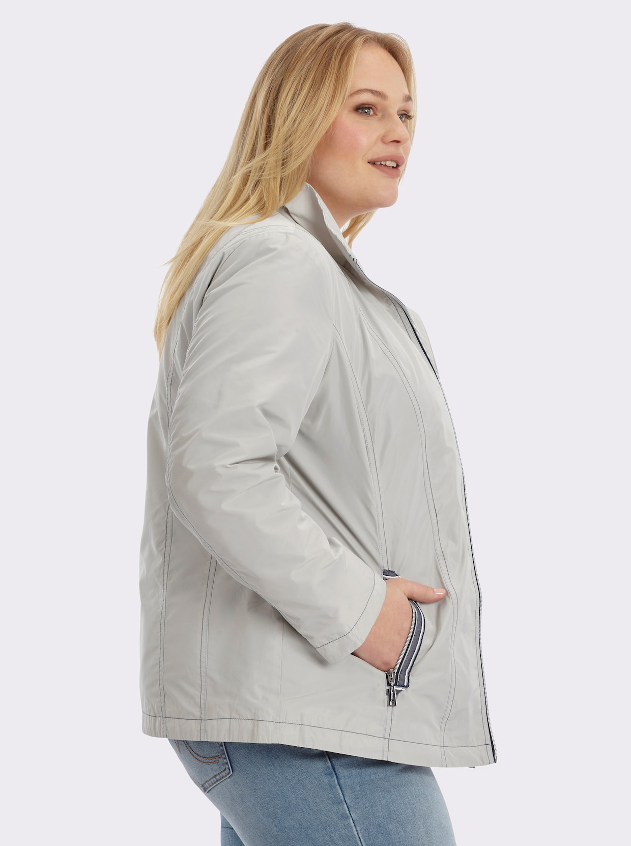 Übergangsjacke mit kontrastfarbigen Ziernähten - stein