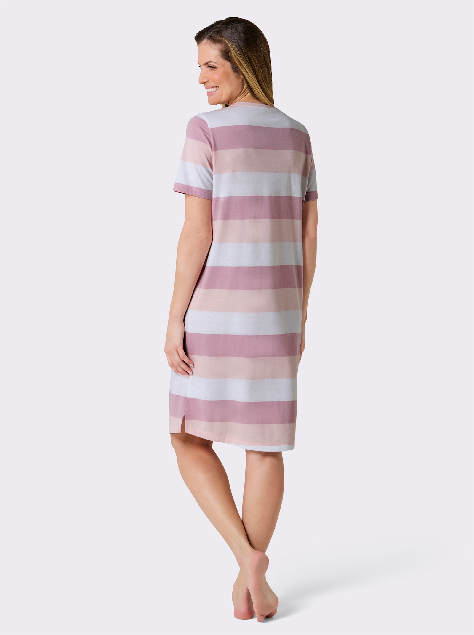 wäschepur Slaapshirts - roze/wit gestreept + steengrijs/wit gestreept