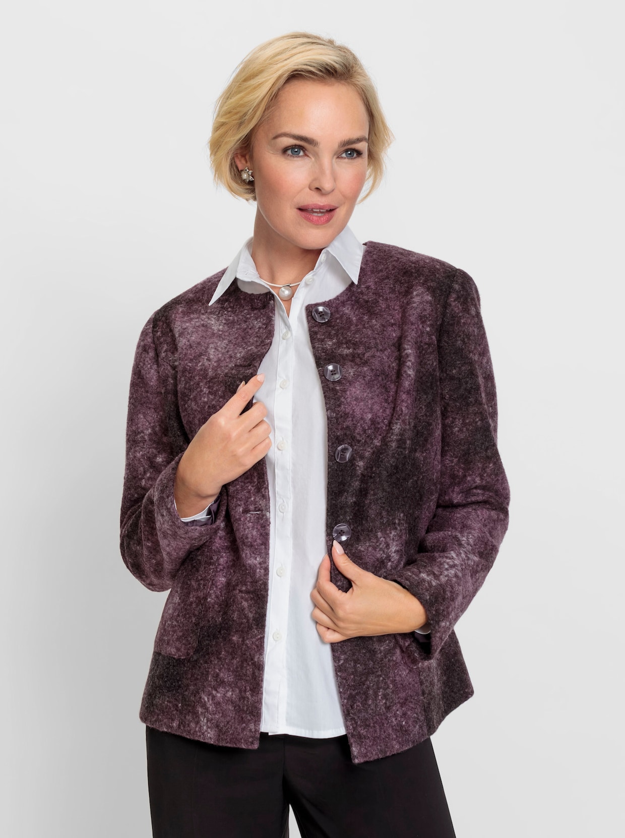 Boucléblazer - aubergine/paars gemêleerd