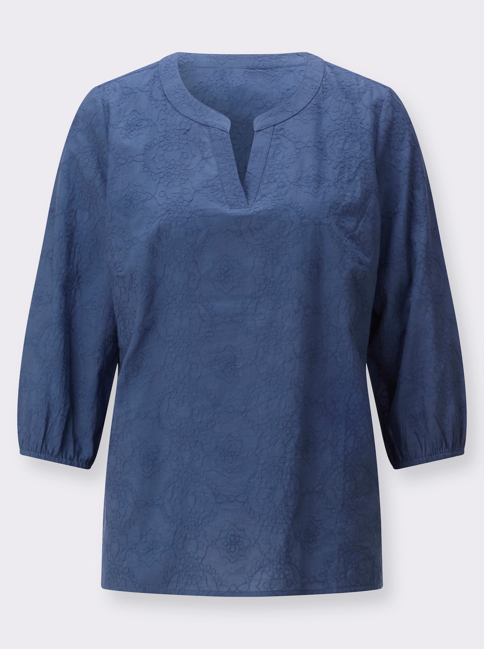 Impressionen Baumwollbluse mit Ton-in-Ton-Stickerei - jeansblau