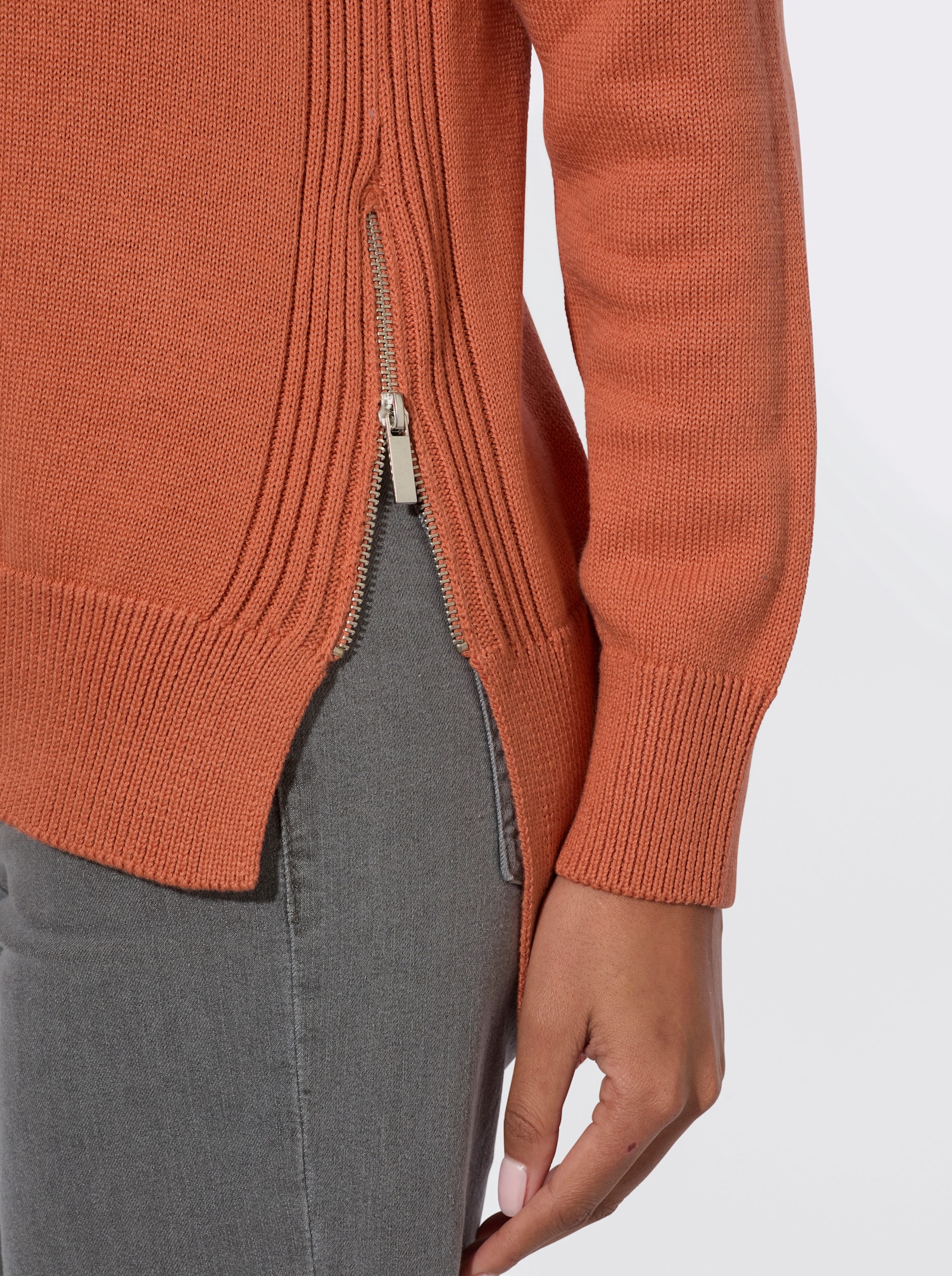 Langarm-Pullover mit Tunnelzug am Kragen - papaya