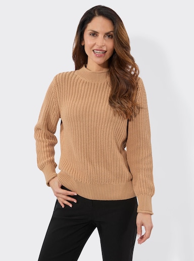 Stehkragenpullover in Patentstrick - camel