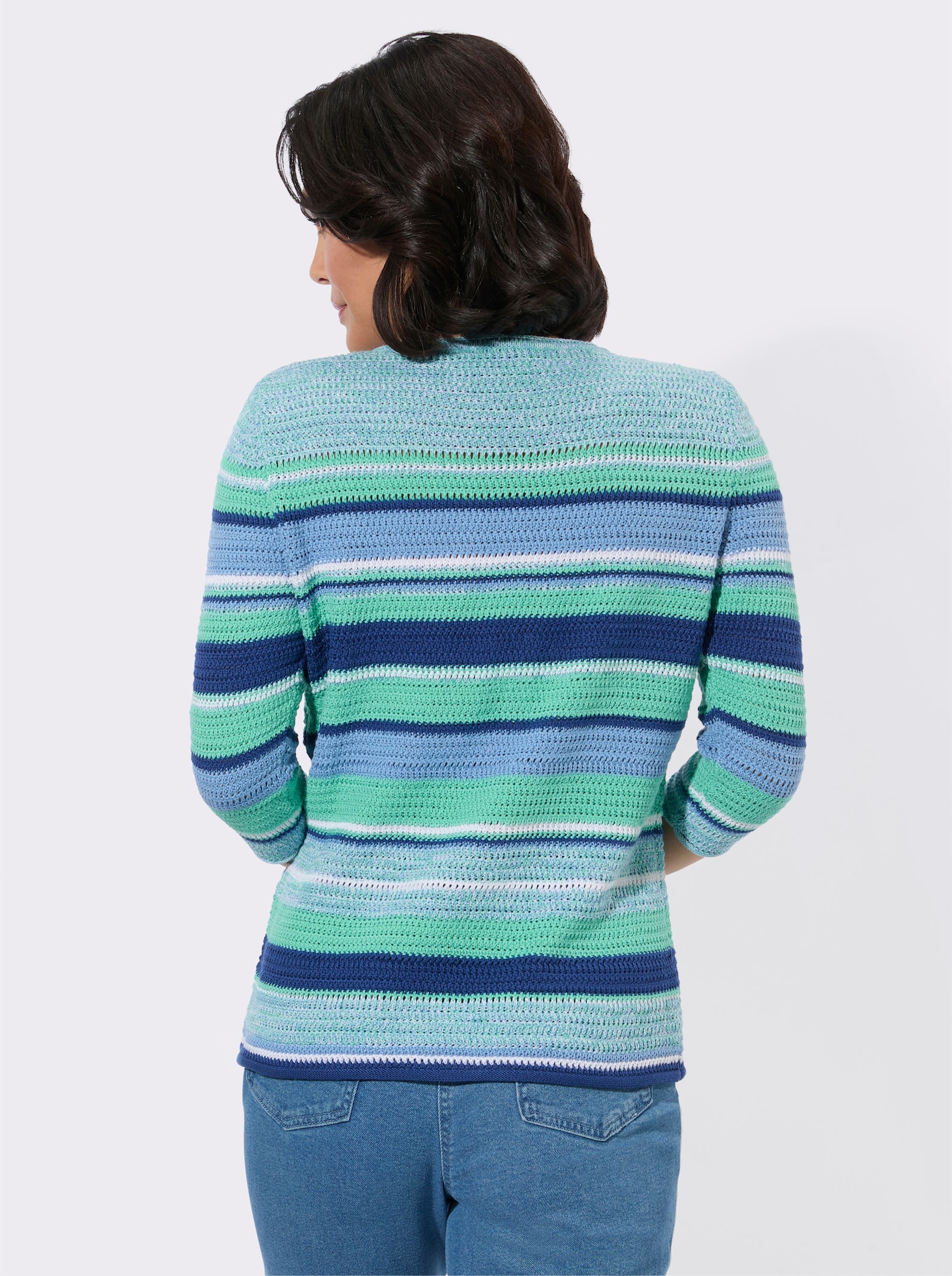 Rundhalspullover in Melange-Optik - blaugrün-weiß-gemustert