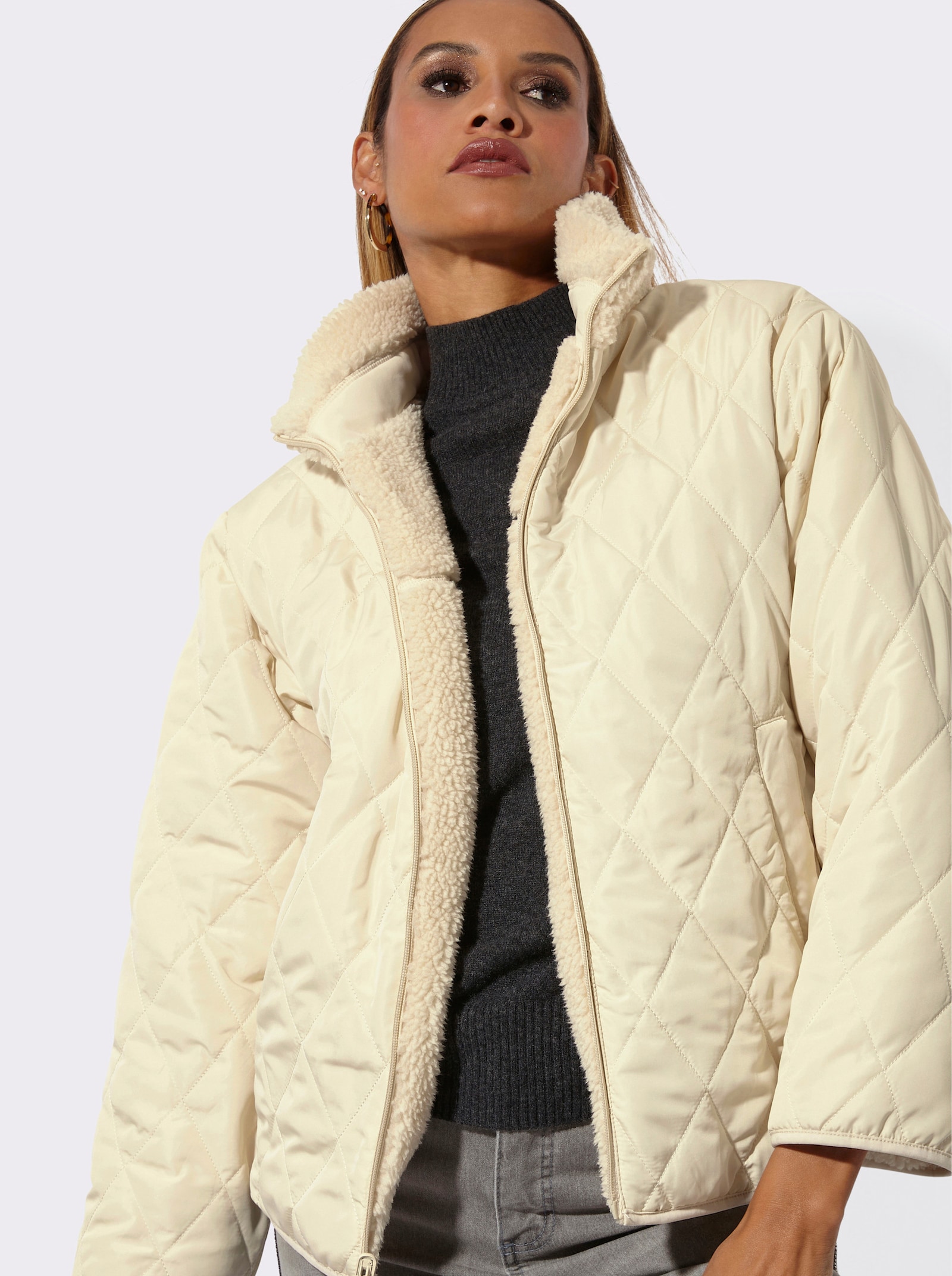 Wendejacke mit Stepp- und Teddyfleece-Seite - champagner