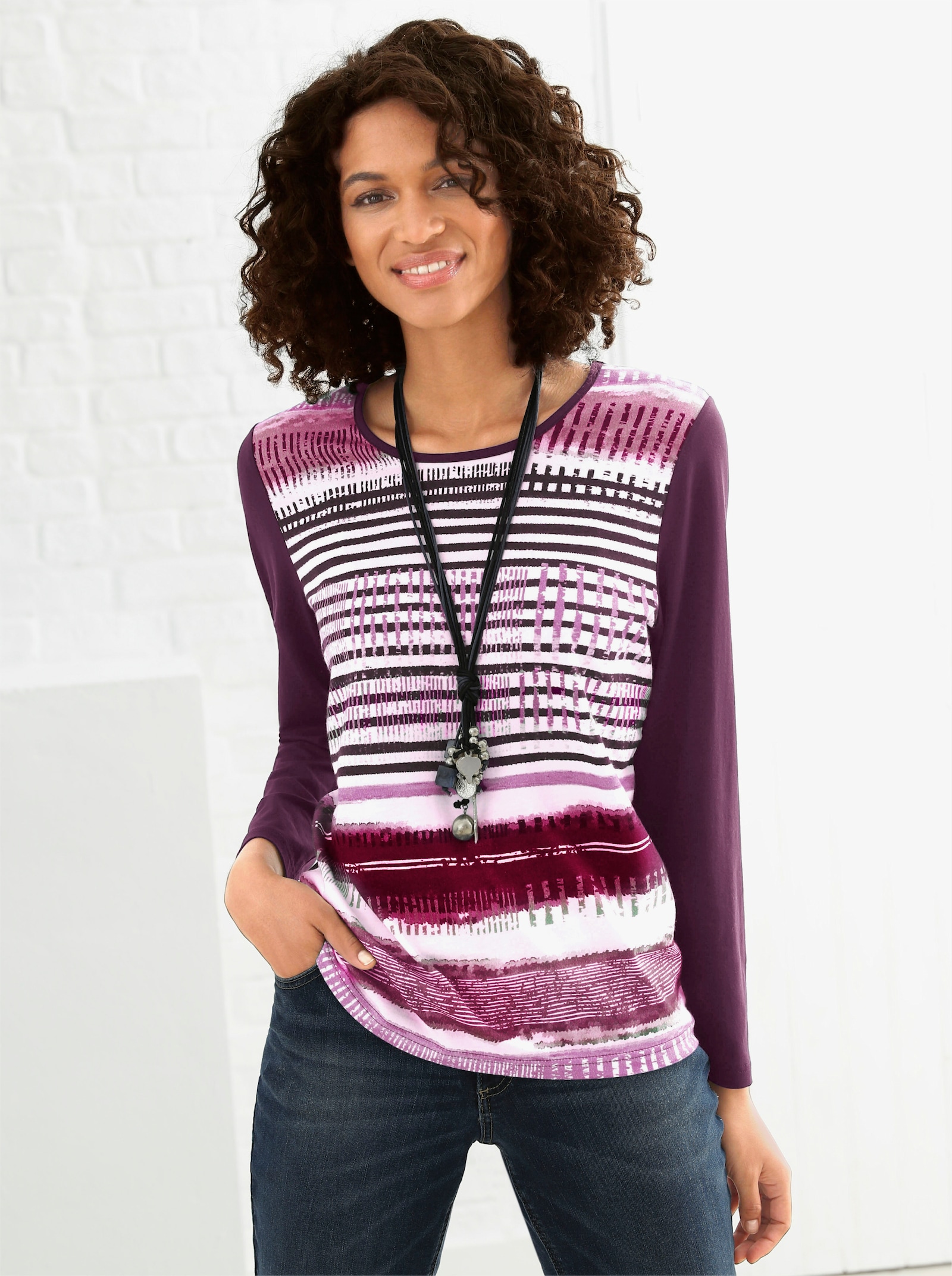 Shirt met lange mouwen en grafisch patroon voor - bordeaux gestreept