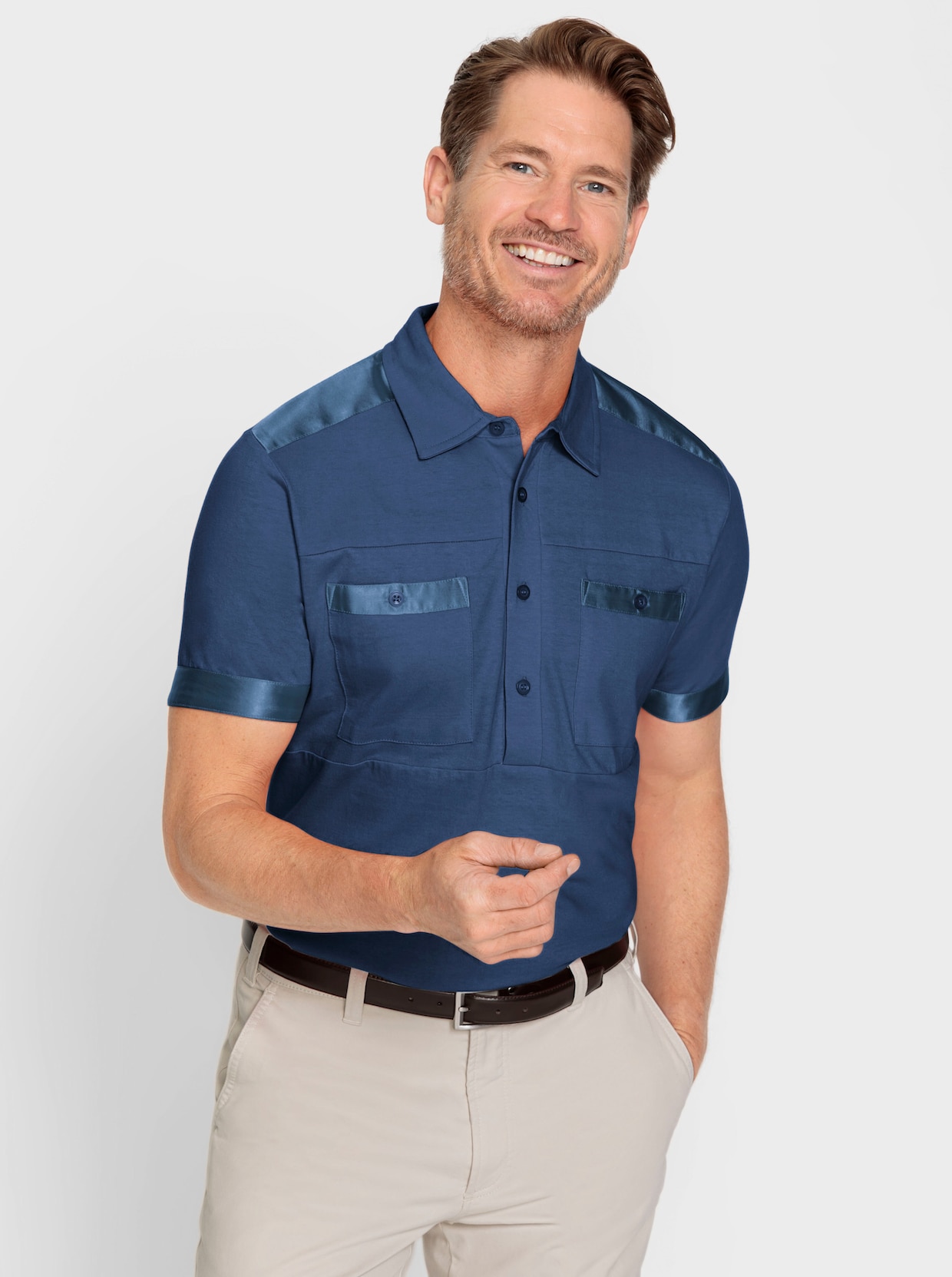 Marco Donati Poloshirt met korte mouwen - jeansblauw