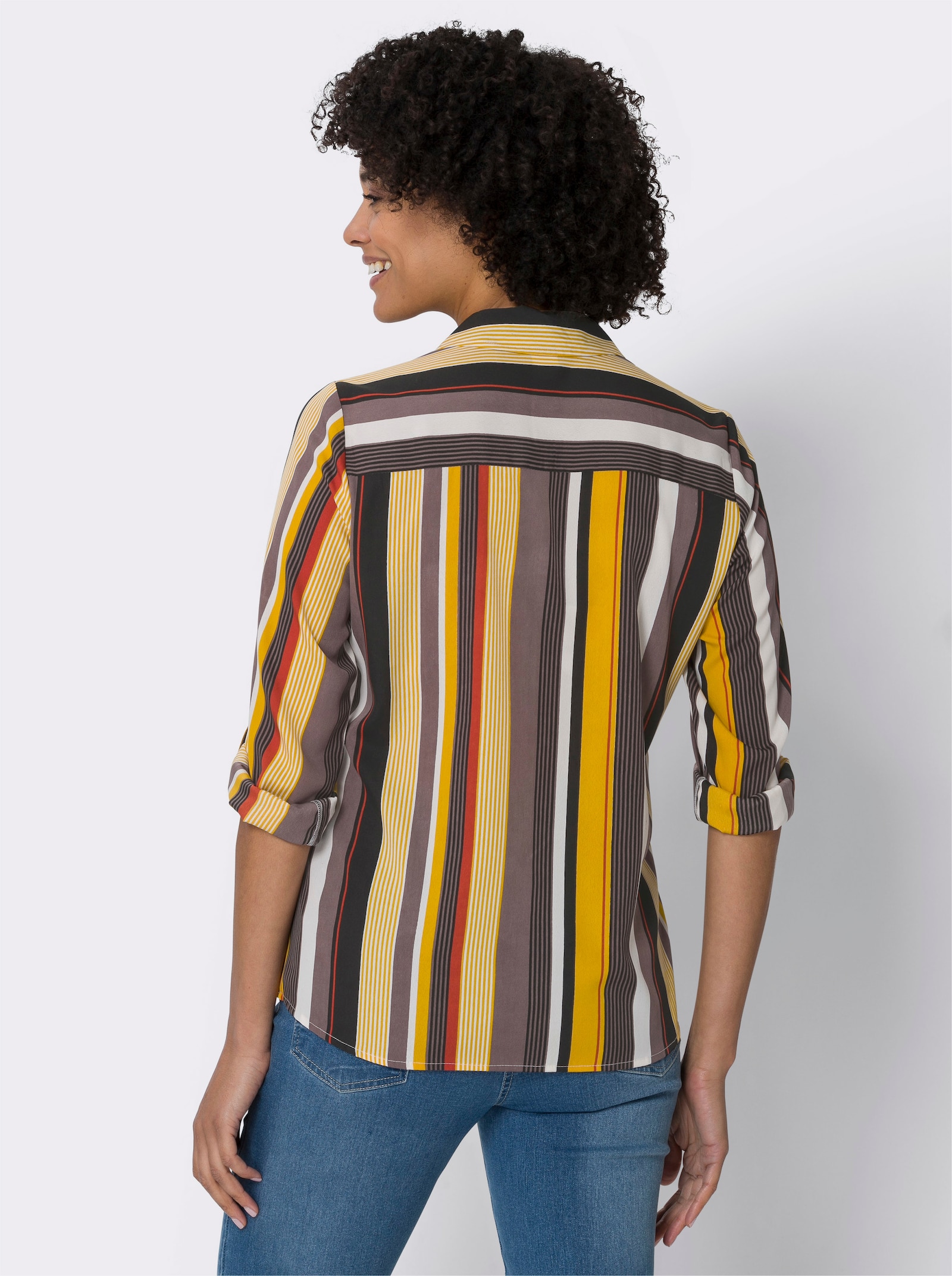 Gestreifte Bluse in Schlupfform, Crêpe - ocker-dunkeltaupe-gestreift