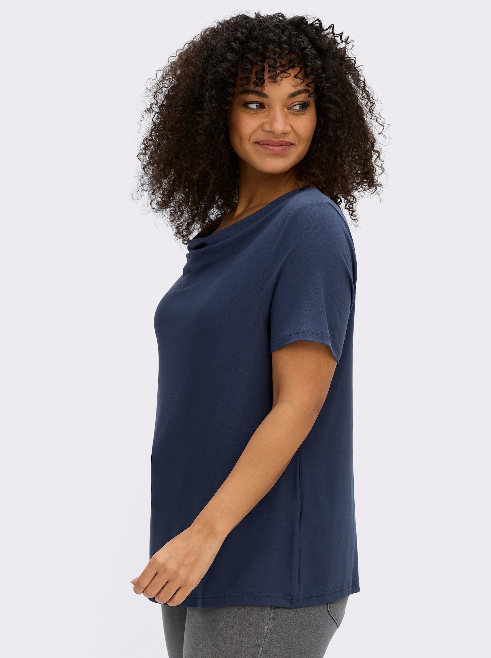 Wasserfallshirt mit kurzen Ärmeln - marine