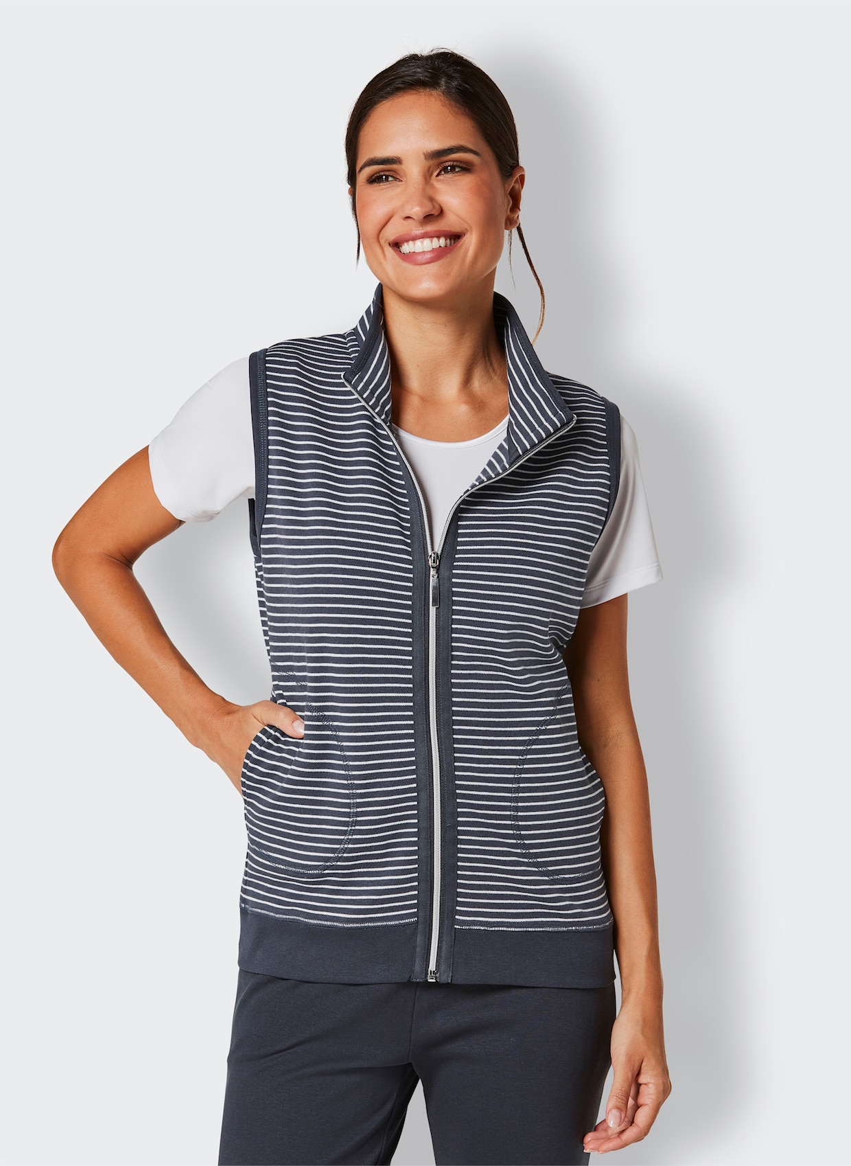 feel good Gilet - marine/wit gestreept