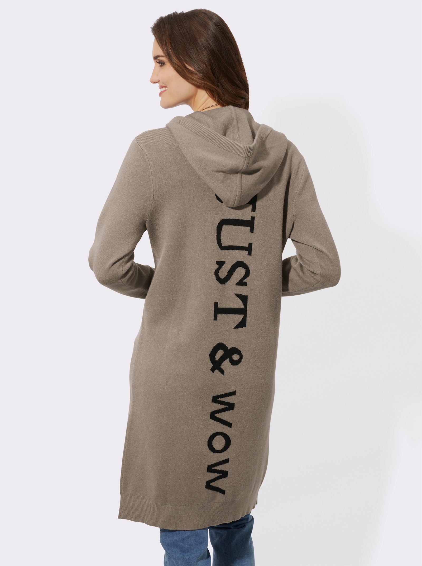 Lang vest met capuchon - leem/zwart