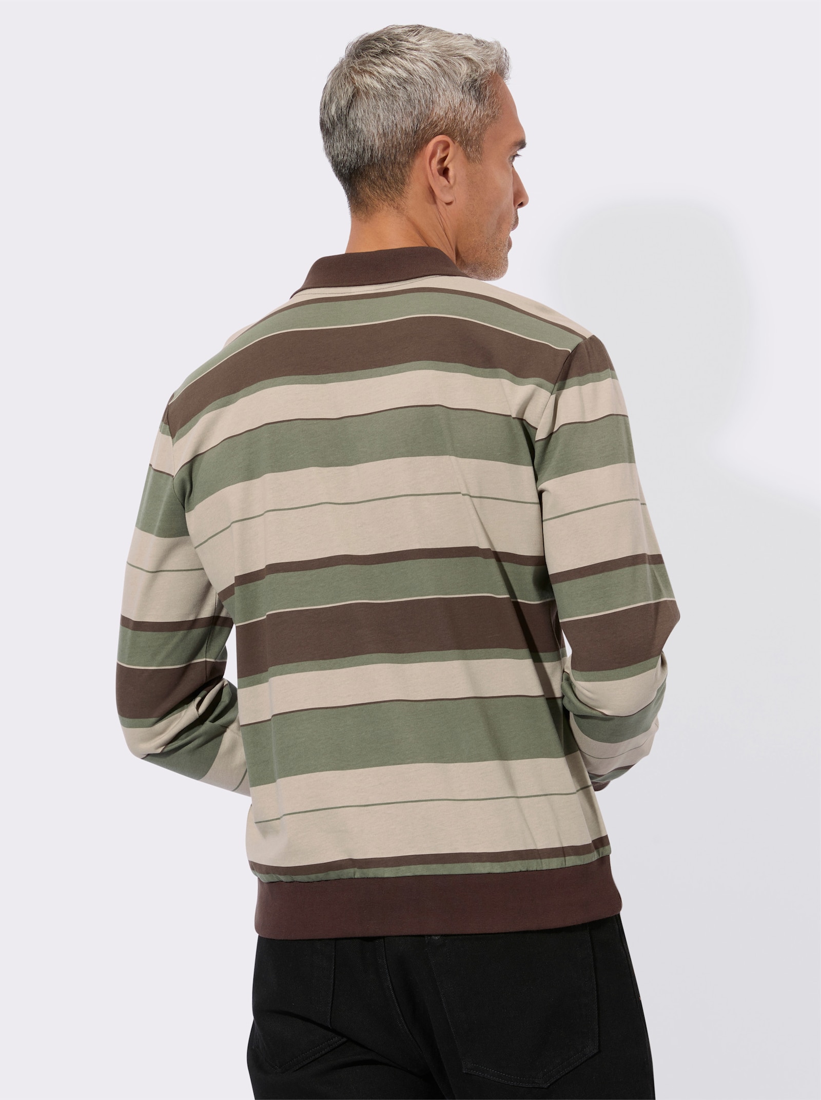 Poloshirt mit elastischen Bündchen - schoko-khaki-geringelt
