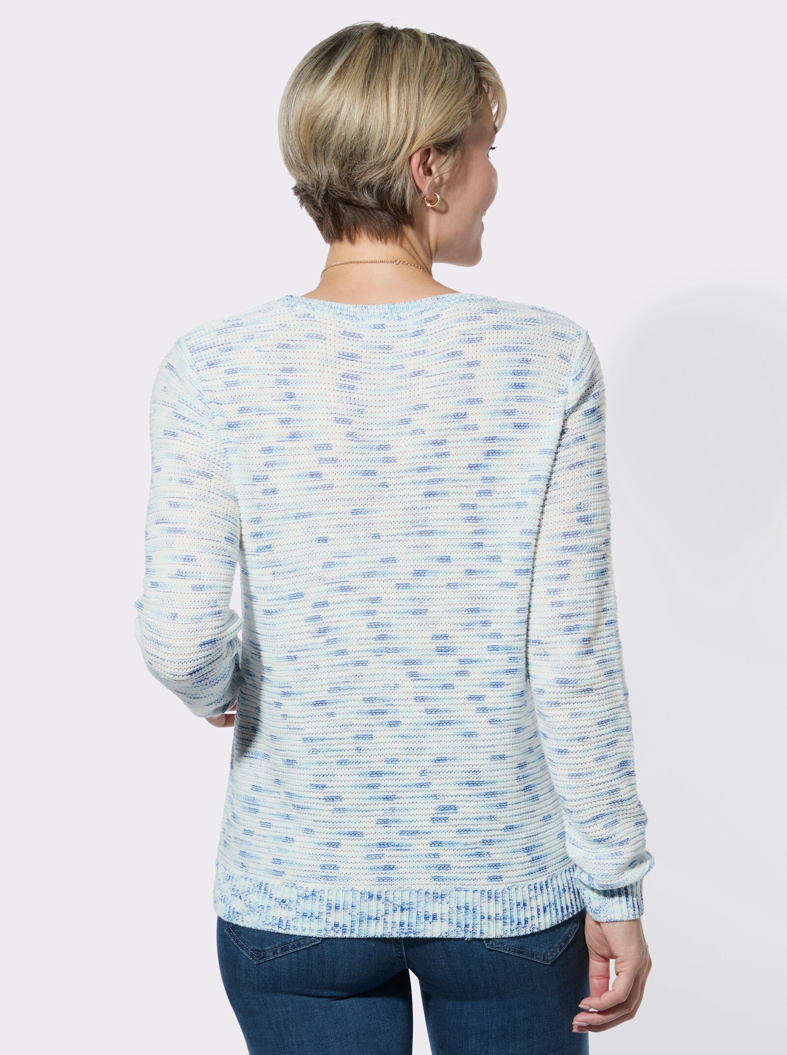 Rundhalspullover in Melange-Optik - royalblau-aquamarin-gemustert