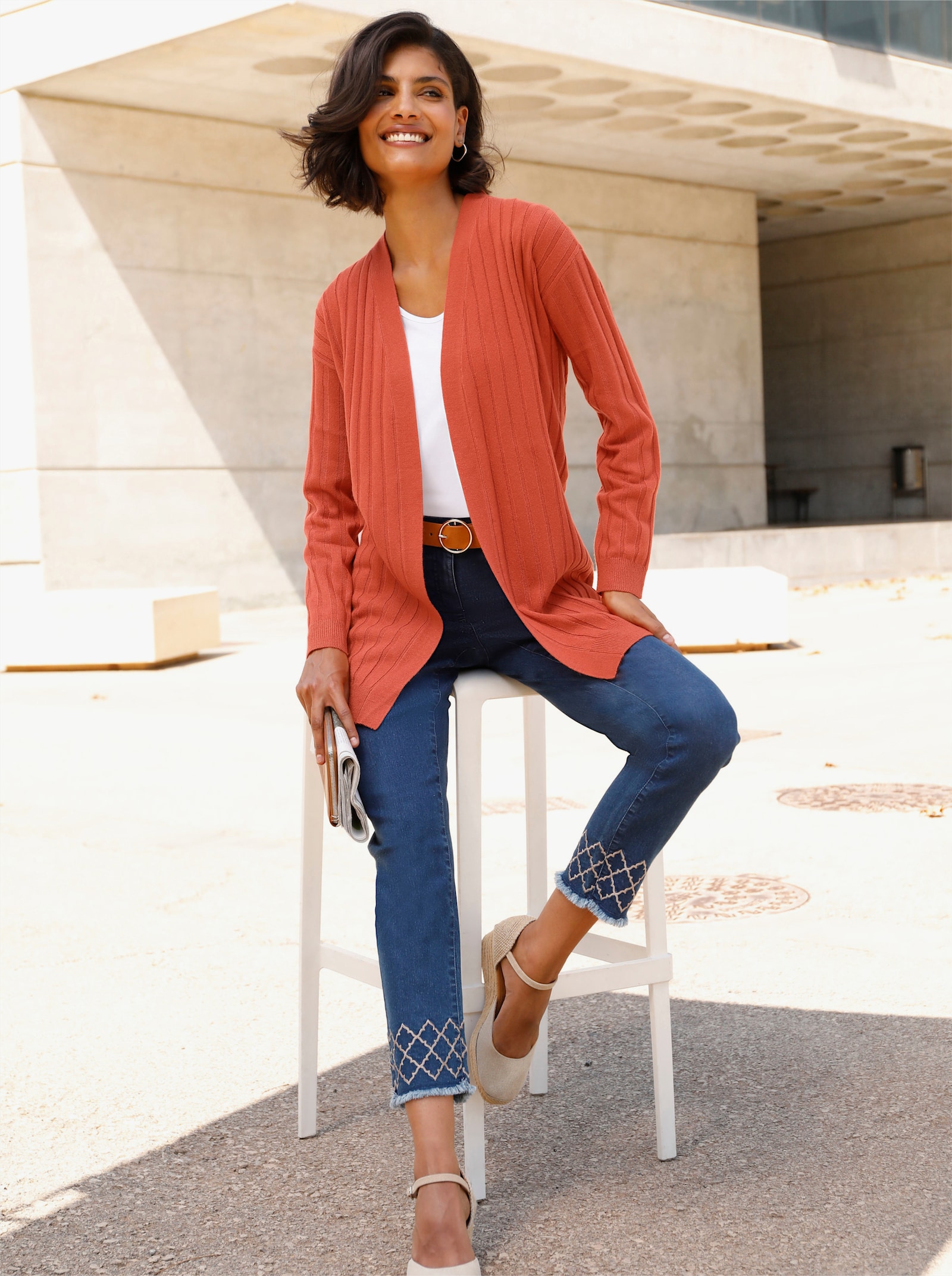 Longstrickjacke in Rippen-Optik - terra