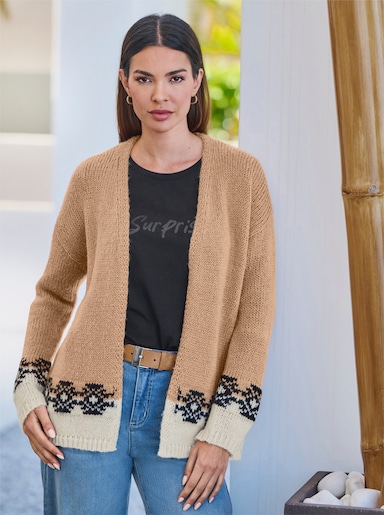heine Cardigan - camel/zwart gedessineerd