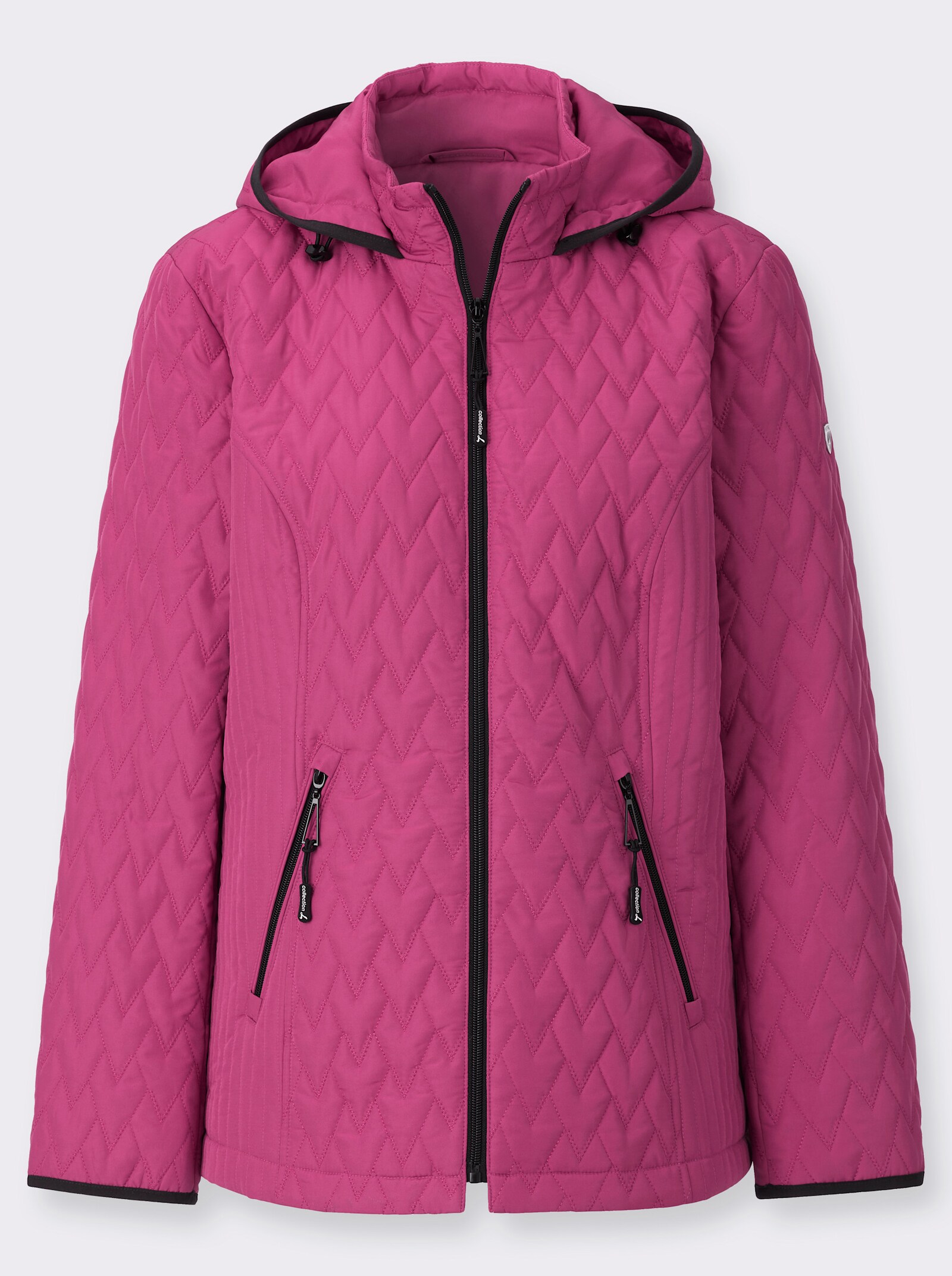 Steppjacke mit Kapuze und Stehkragen - fuchsia