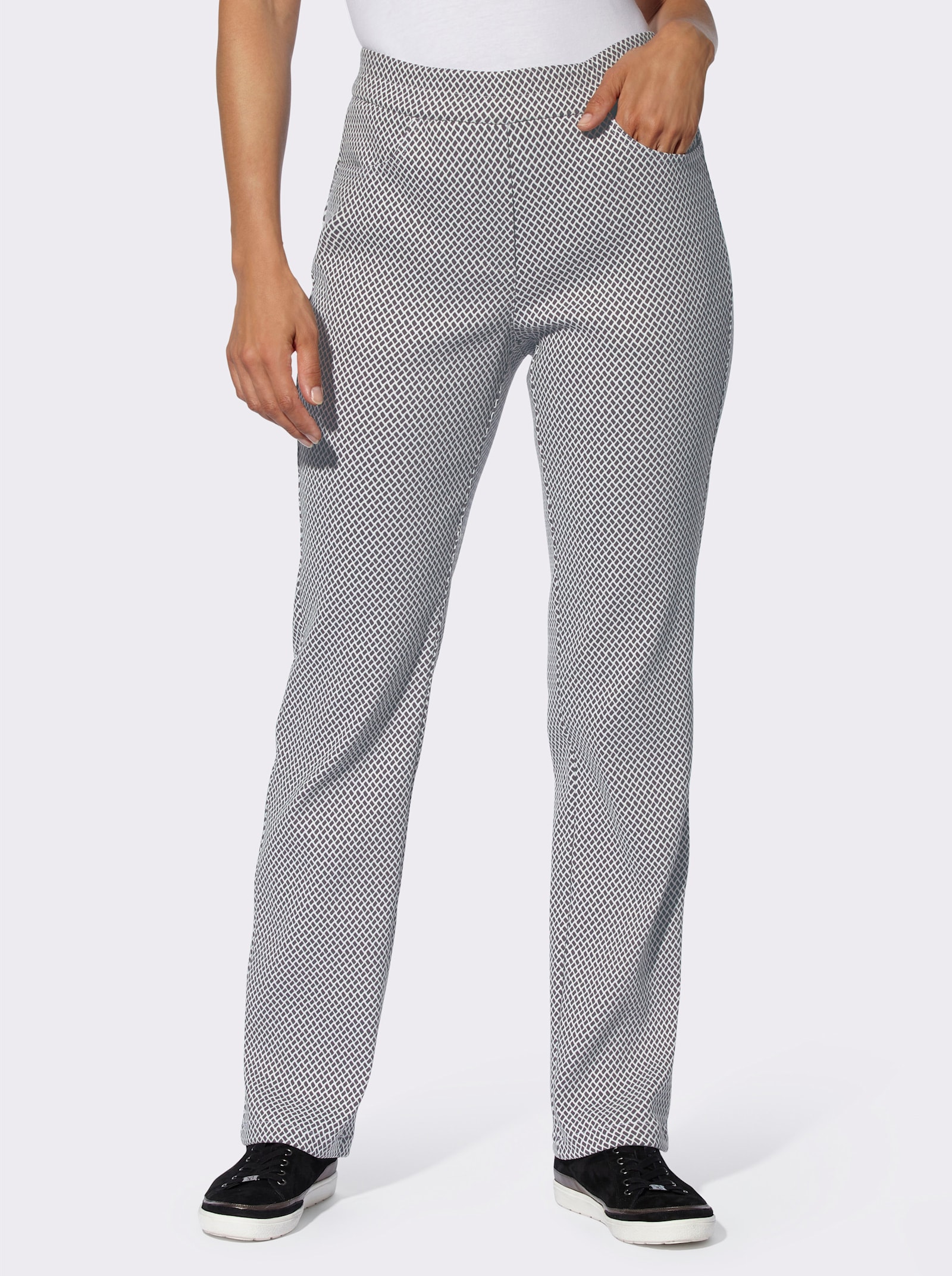 Pantalon extensible en qualité peu froissable - anthracite-écru à motifs