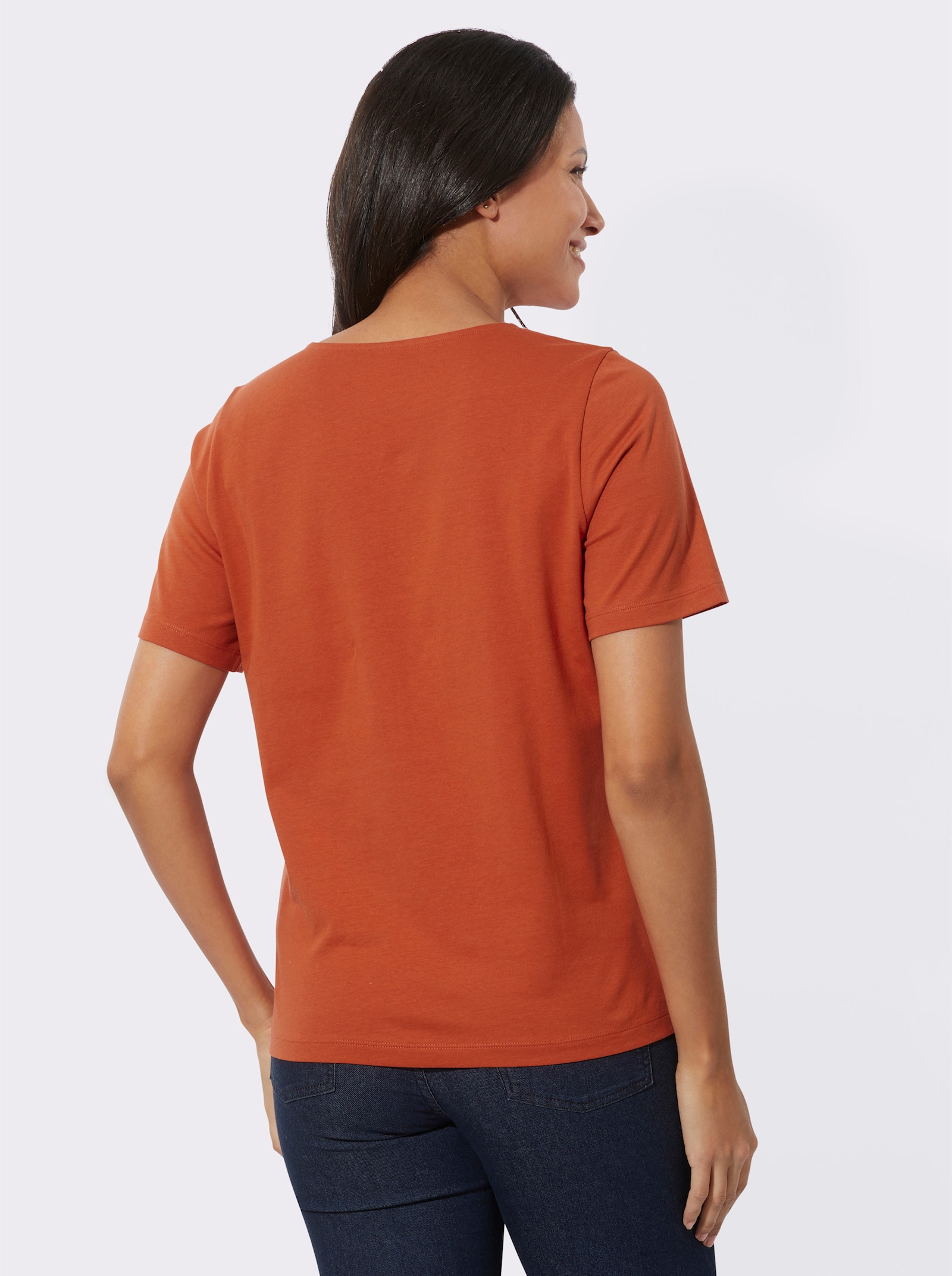 Kurzarmshirt aus reiner Baumwolle - rostrot-ecru