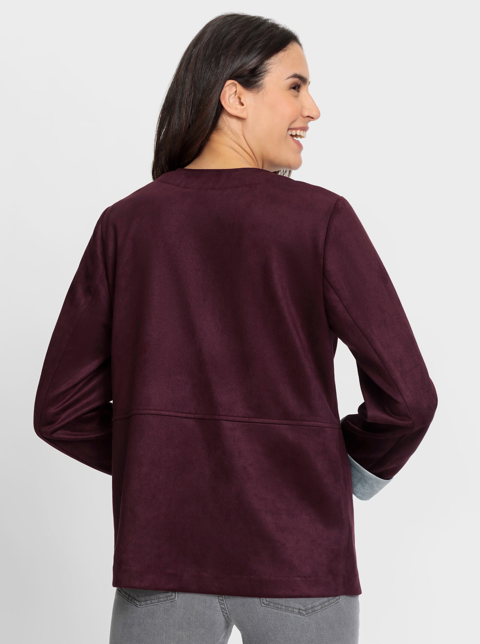 Blazer van imitatieleer in velourslook - bordeaux