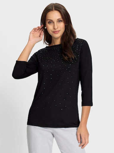 3/4-Arm-Shirt mit Glitzersteinchen - schwarz