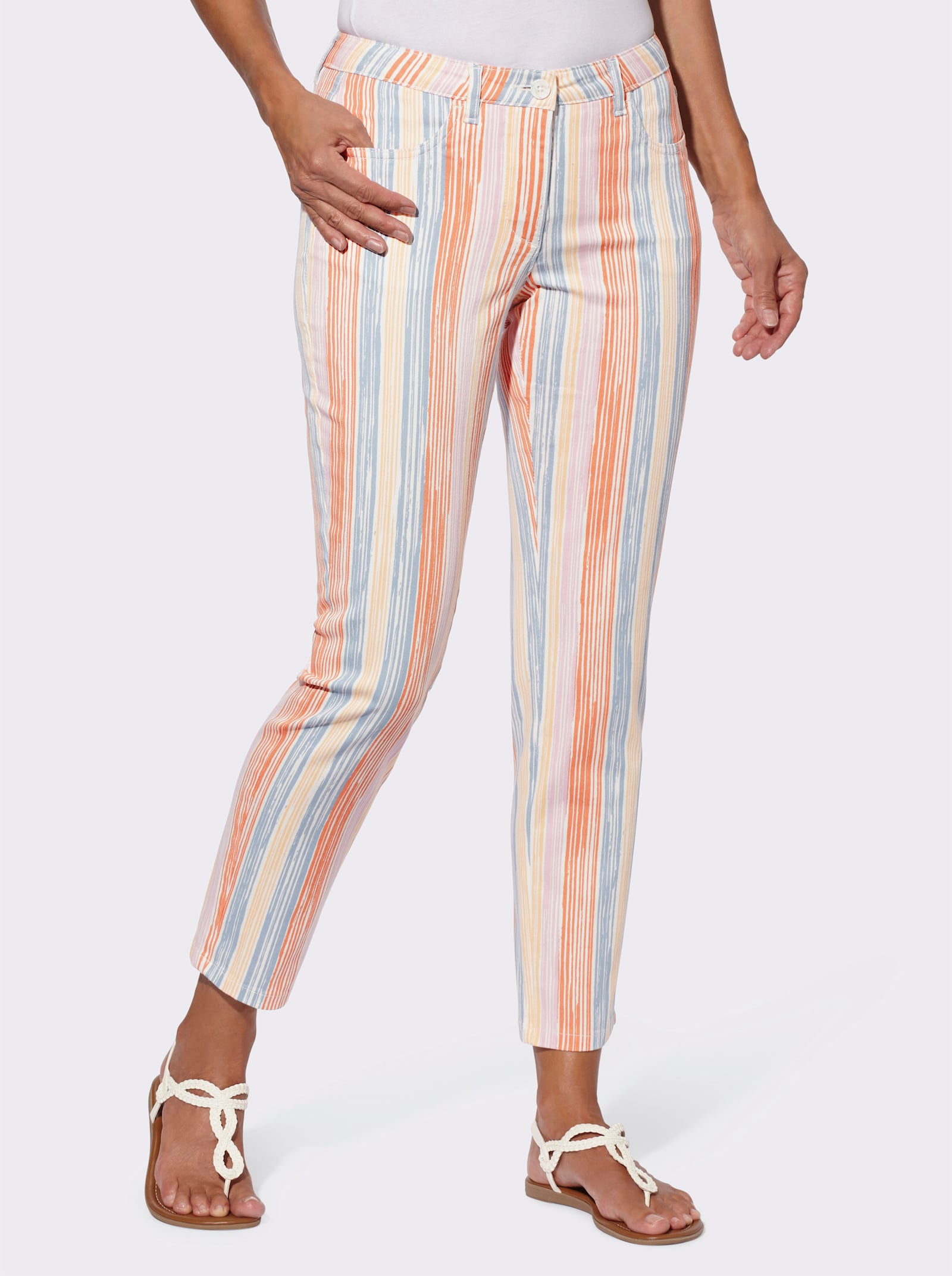 Baumwollhose mit Streifenmuster - ecru-papaya-gestreift